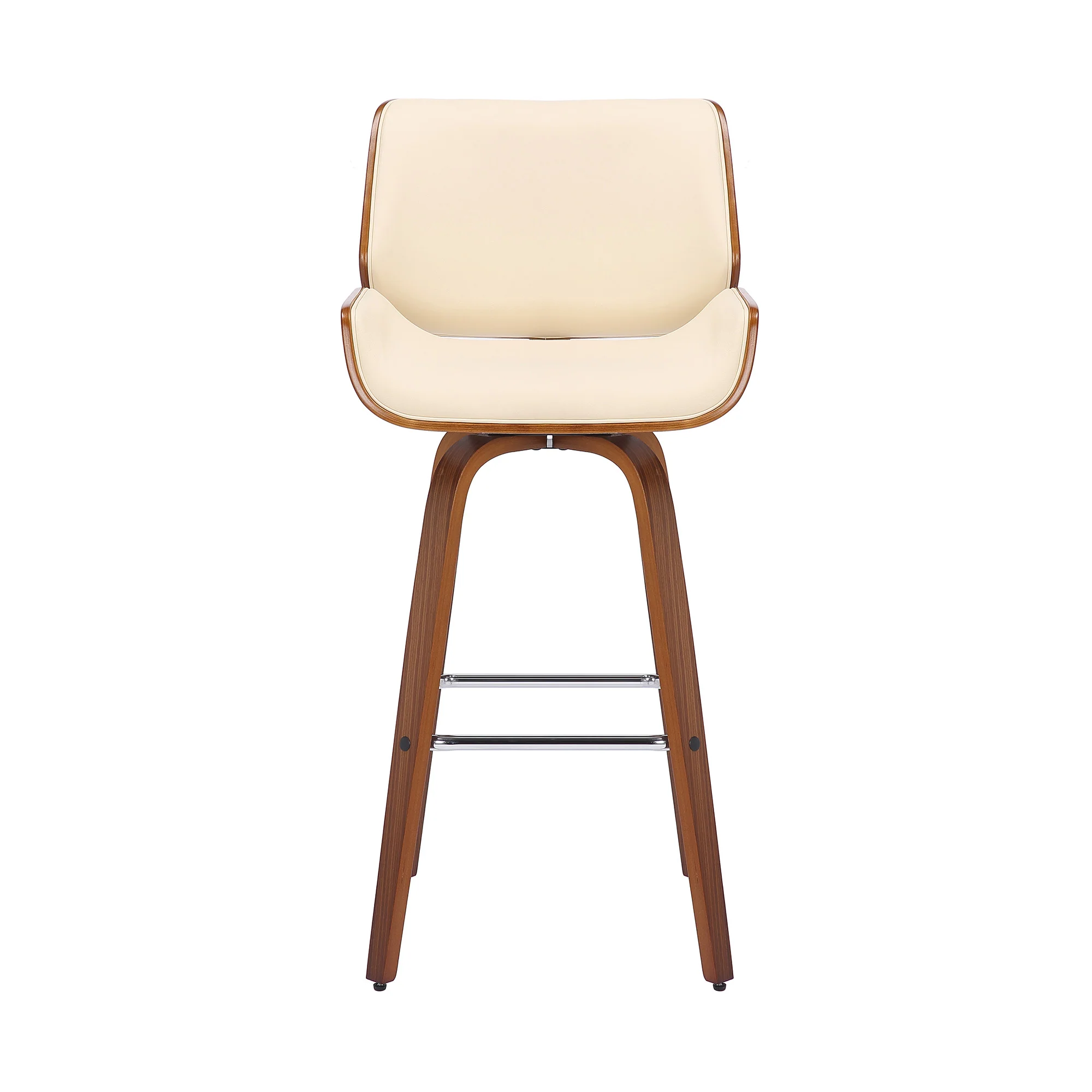 42" Cream Faux Leather And Solid Wood Swivel Bar Height Chair By Homeroots - Image 2