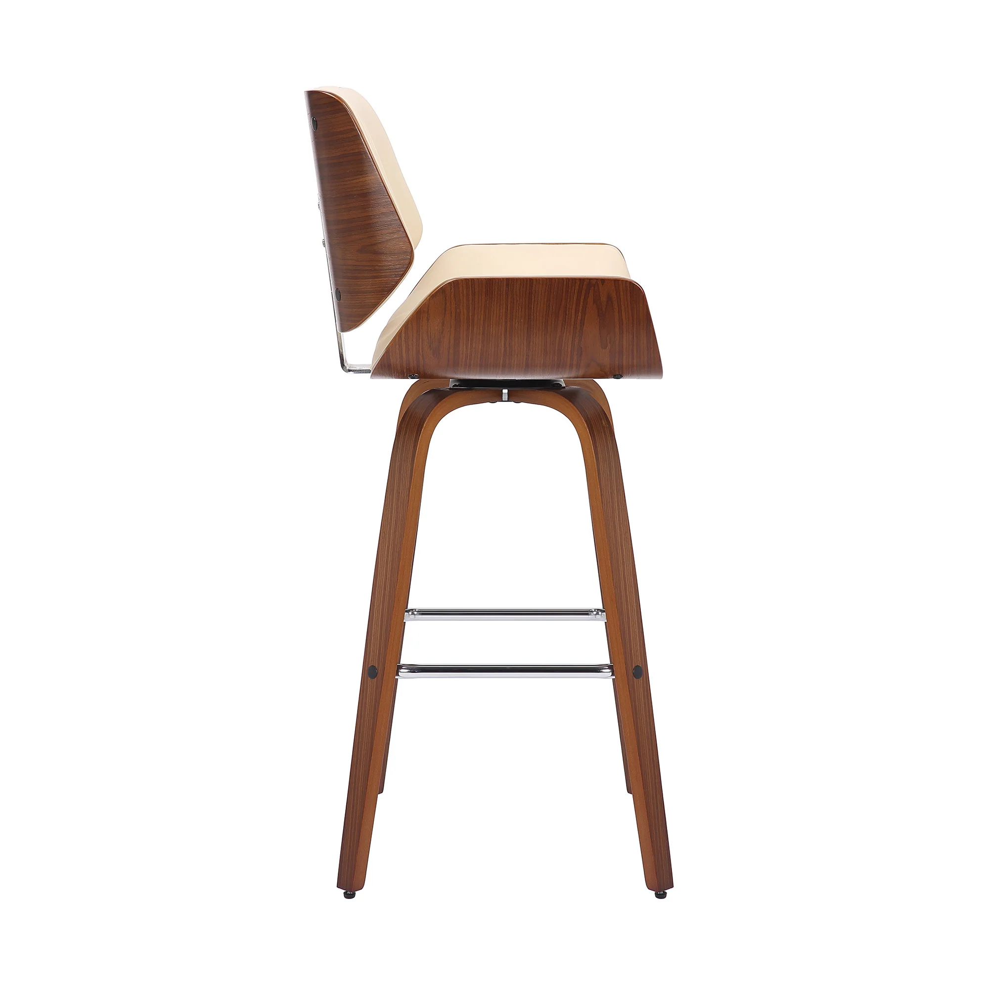 42" Cream Faux Leather And Solid Wood Swivel Bar Height Chair By Homeroots - Image 3