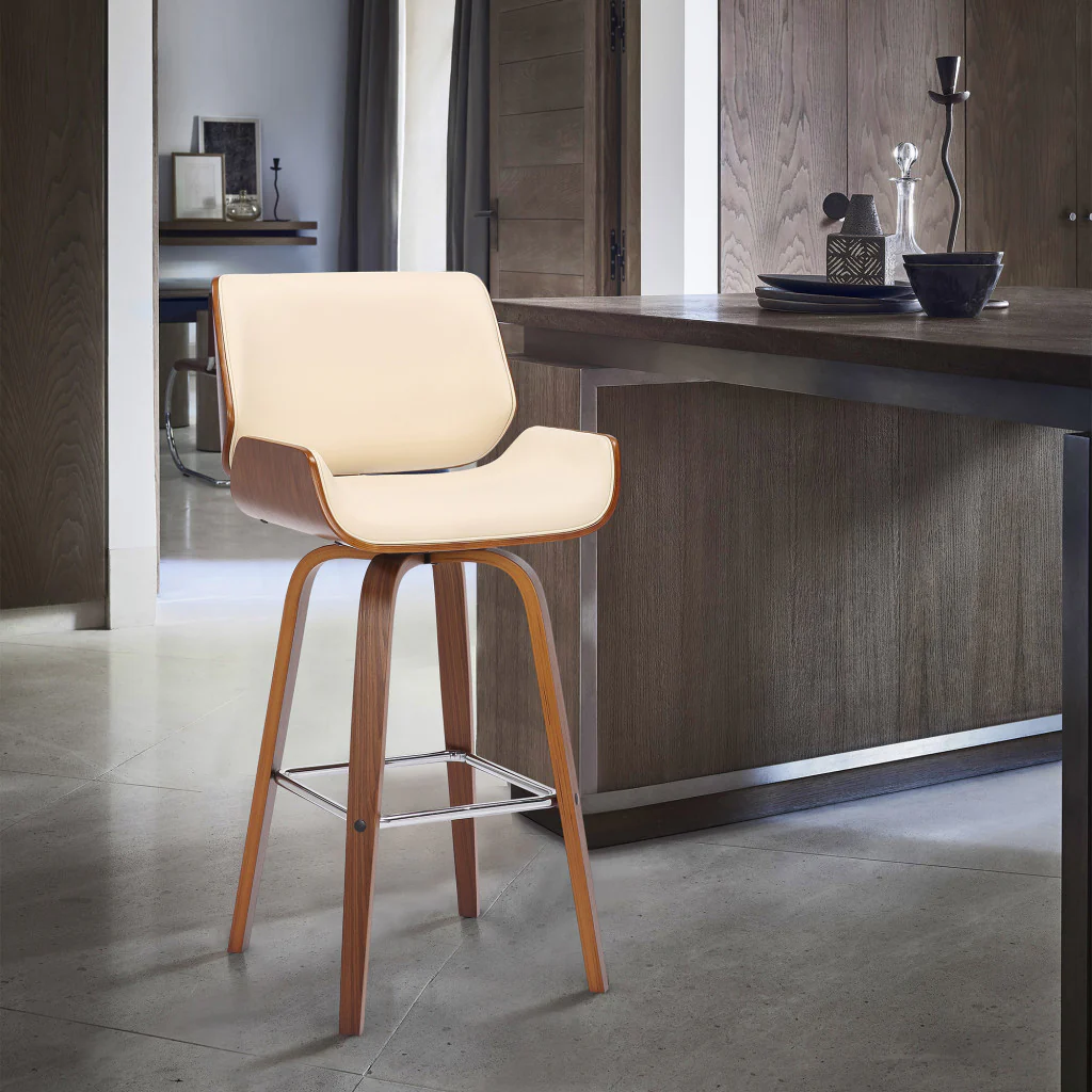 42" Cream Faux Leather And Solid Wood Swivel Bar Height Chair By Homeroots - Image 9