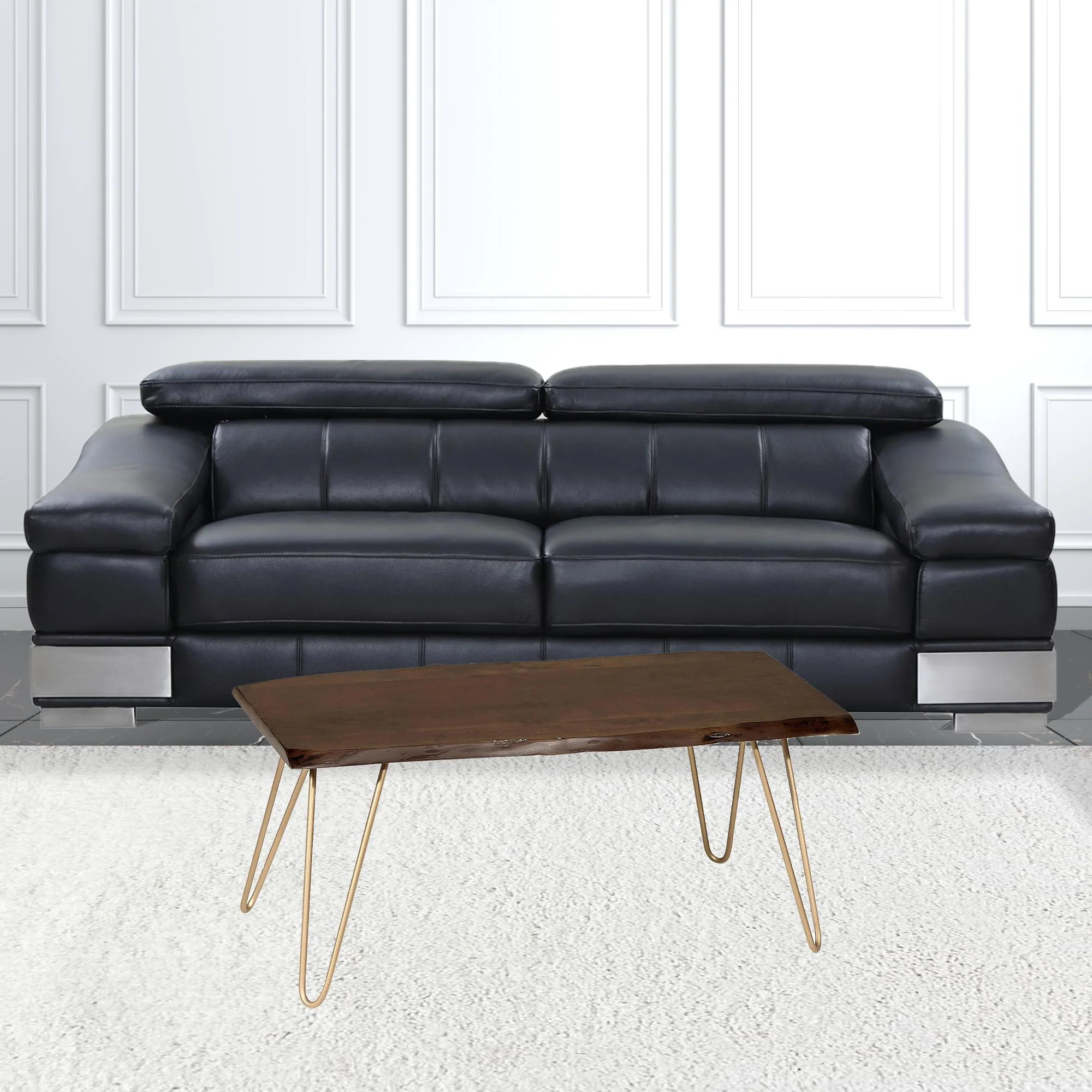 42" Gold And Rustic Brown Solid Wood Live Edge Rectangular Coffee Table By Homeroots - Image 2