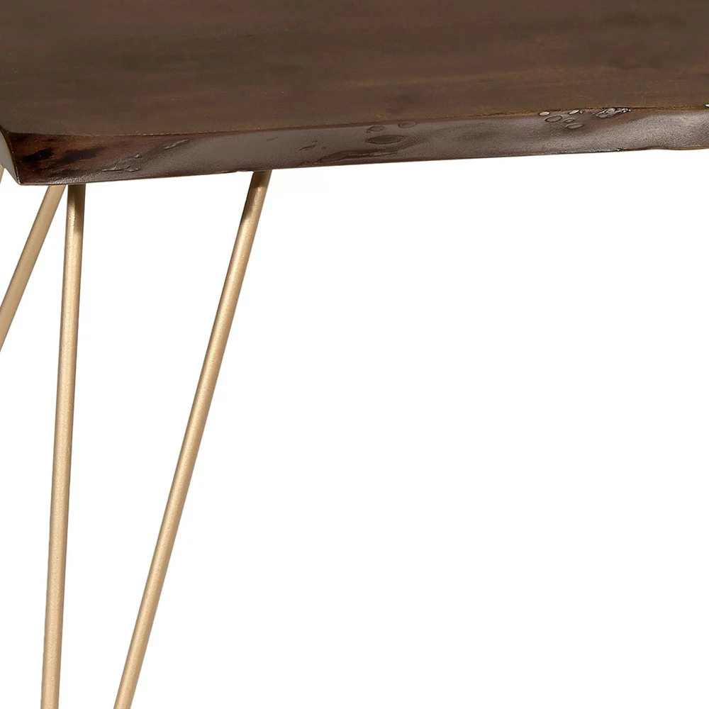 42" Gold And Rustic Brown Solid Wood Live Edge Rectangular Coffee Table By Homeroots - Image 3
