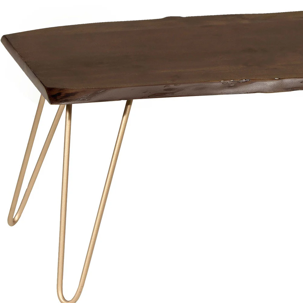 42" Gold And Rustic Brown Solid Wood Live Edge Rectangular Coffee Table By Homeroots - Image 4