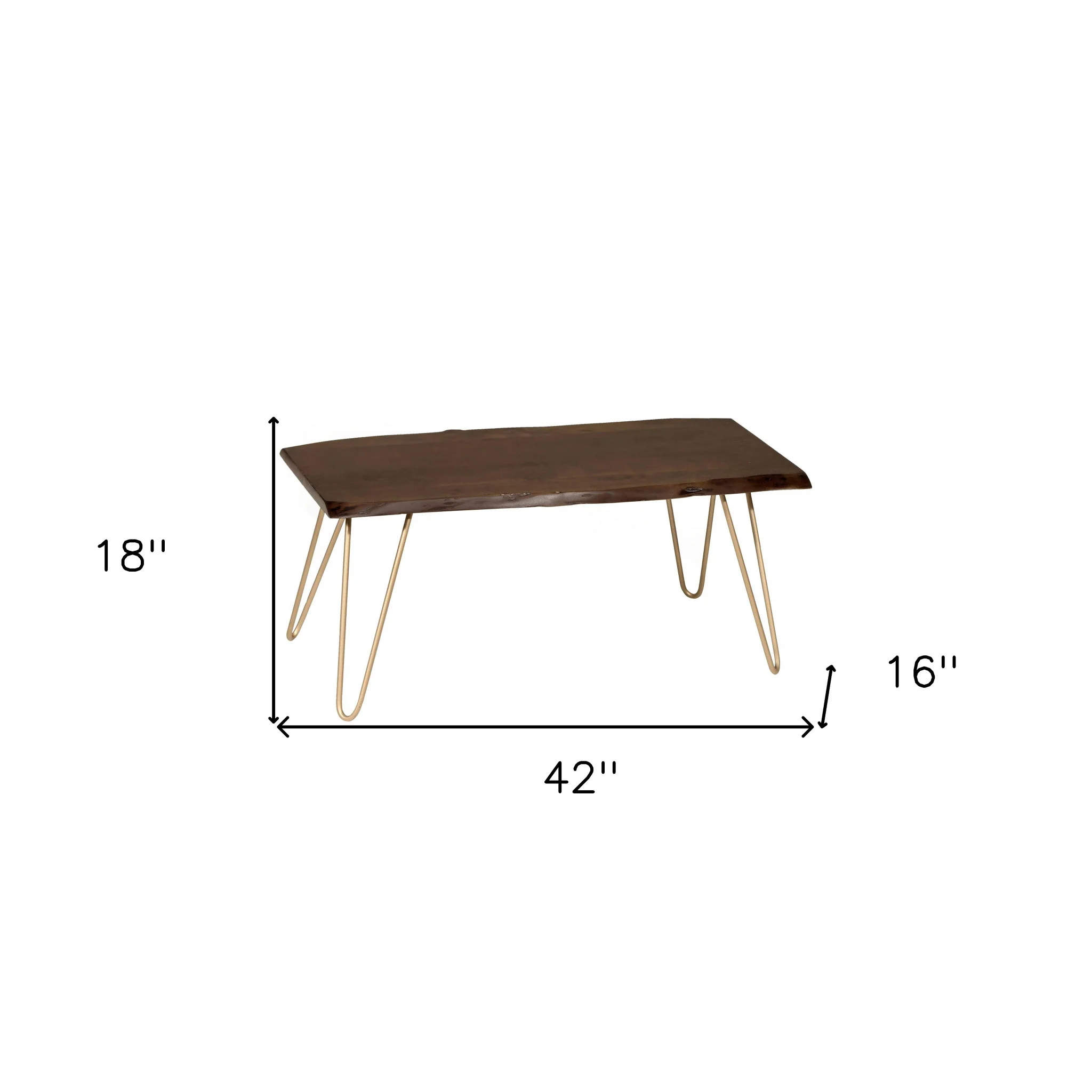 42" Gold And Rustic Brown Solid Wood Live Edge Rectangular Coffee Table By Homeroots - Image 5