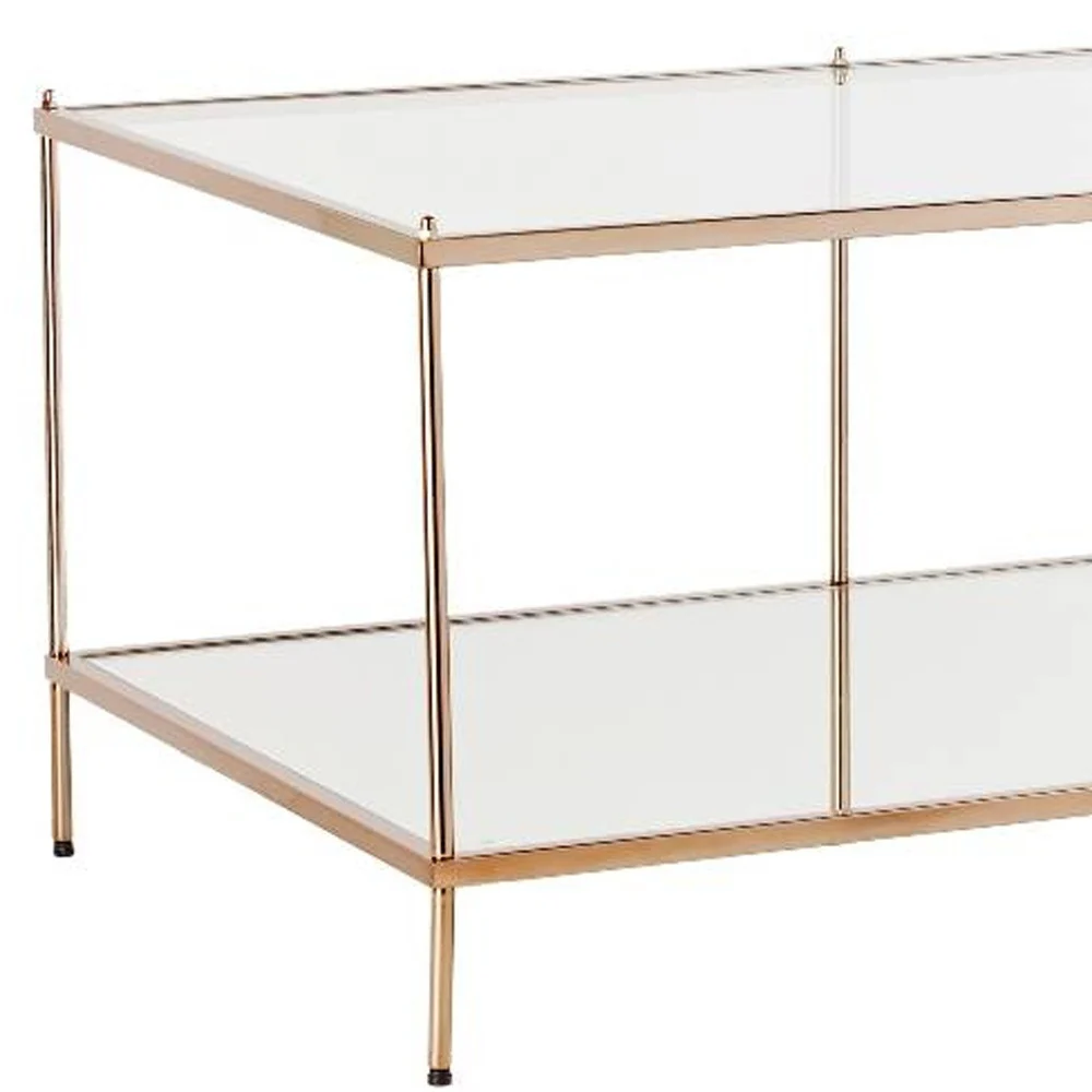 42" Gold Glass And Metal Rectangular Mirrored Coffee Table By Homeroots - 402101 - Image 4