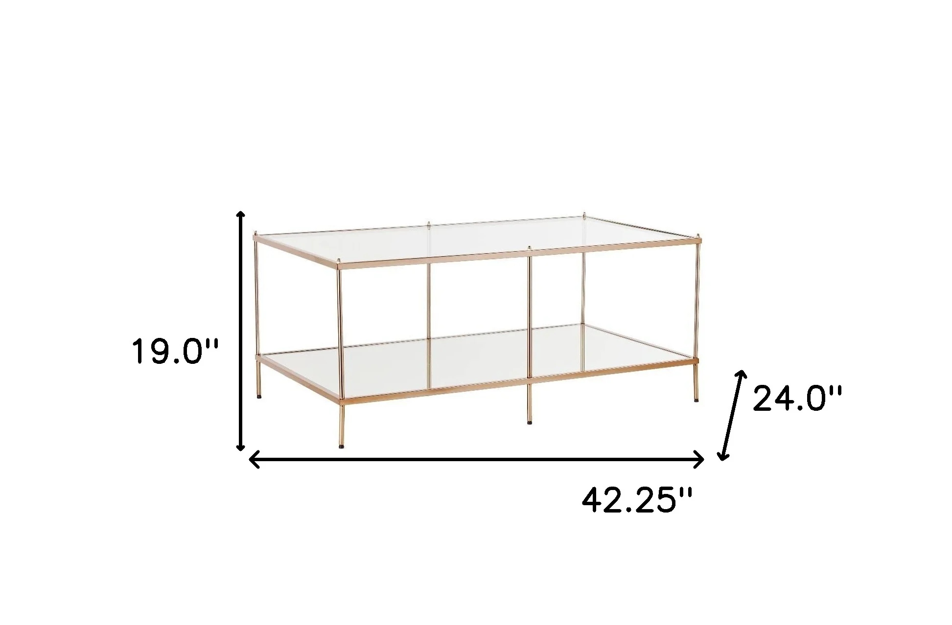 42" Gold Glass And Metal Rectangular Mirrored Coffee Table By Homeroots - 402101 - Image 5