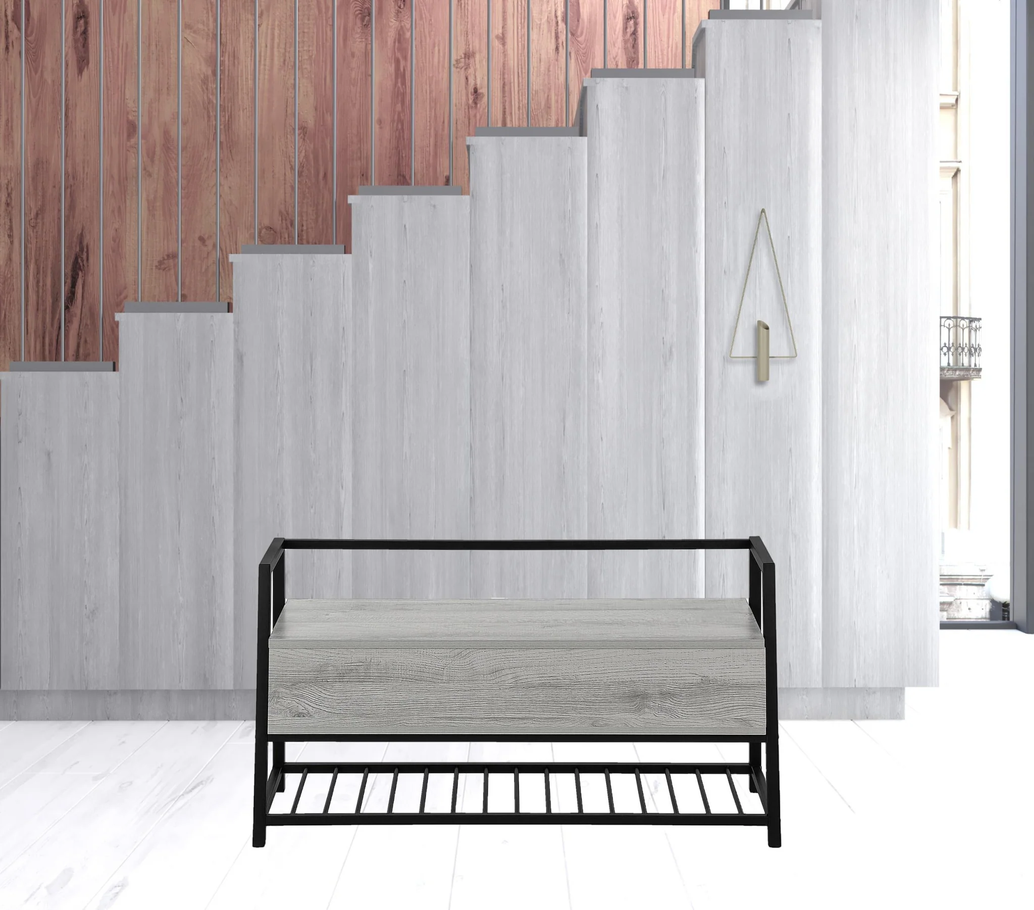 42" Gray And Black Bench With Flip top By Homeroots - Image 6