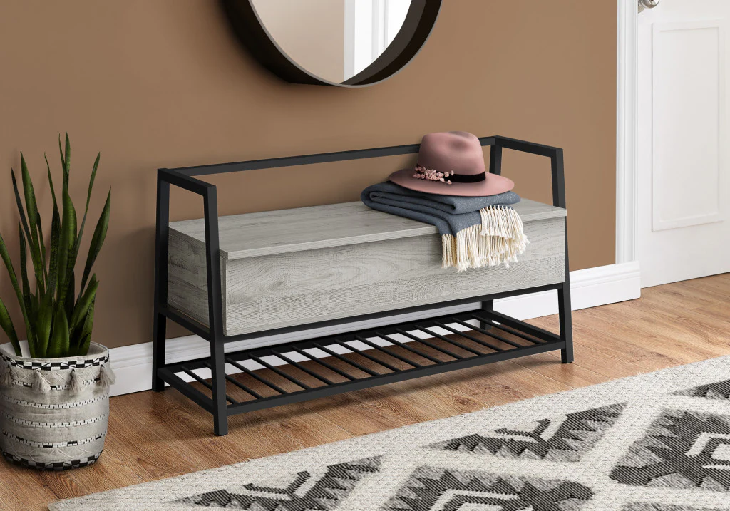42" Gray And Black Bench With Flip top By Homeroots - Image 8