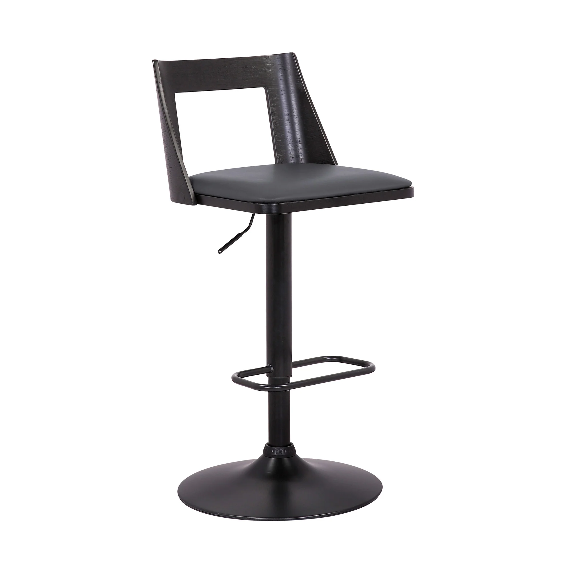 42" Gray And Black Faux Leather Swivel Adjustable Height Bar Chair With Footrest By Homeroots - Image 3