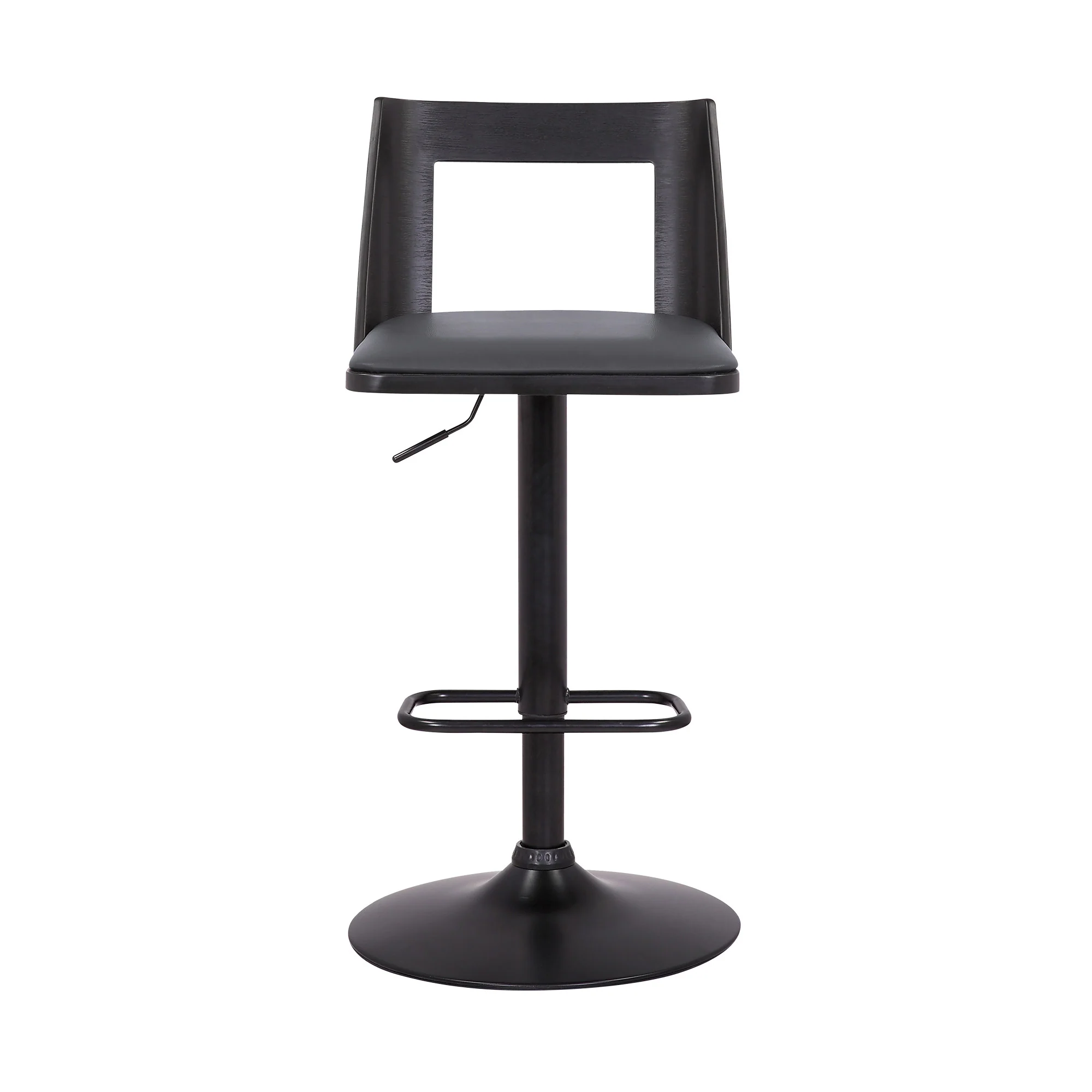 42" Gray And Black Faux Leather Swivel Adjustable Height Bar Chair With Footrest By Homeroots - Image 4