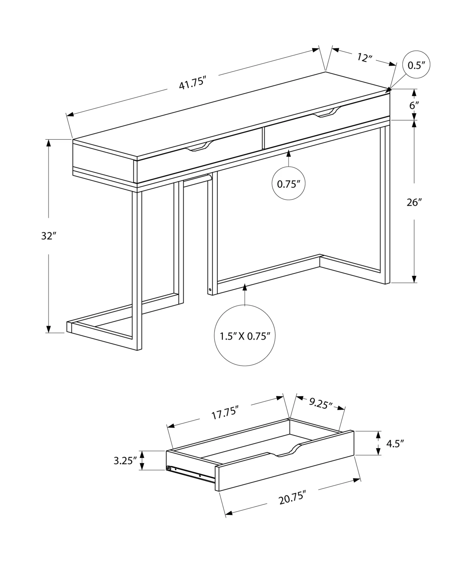 42" Gray And Black Frame Console Table By Homeroots - Image 4