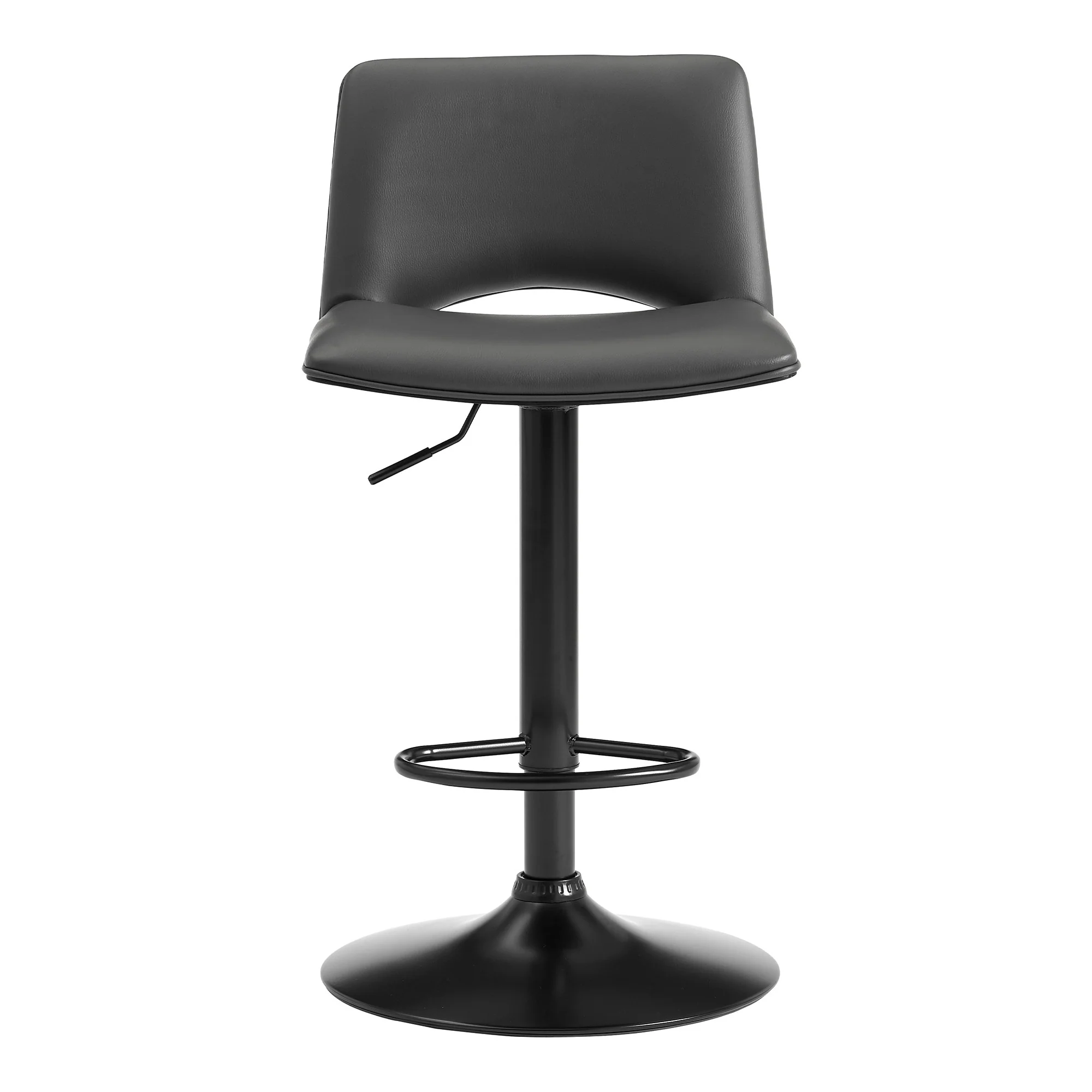 42" Gray Faux Leather And Iron Swivel Low Back Adjustable Height Bar Chair By Homeroots - Image 2