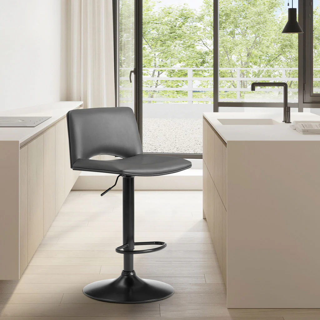 42" Gray Faux Leather And Iron Swivel Low Back Adjustable Height Bar Chair By Homeroots - Image 9