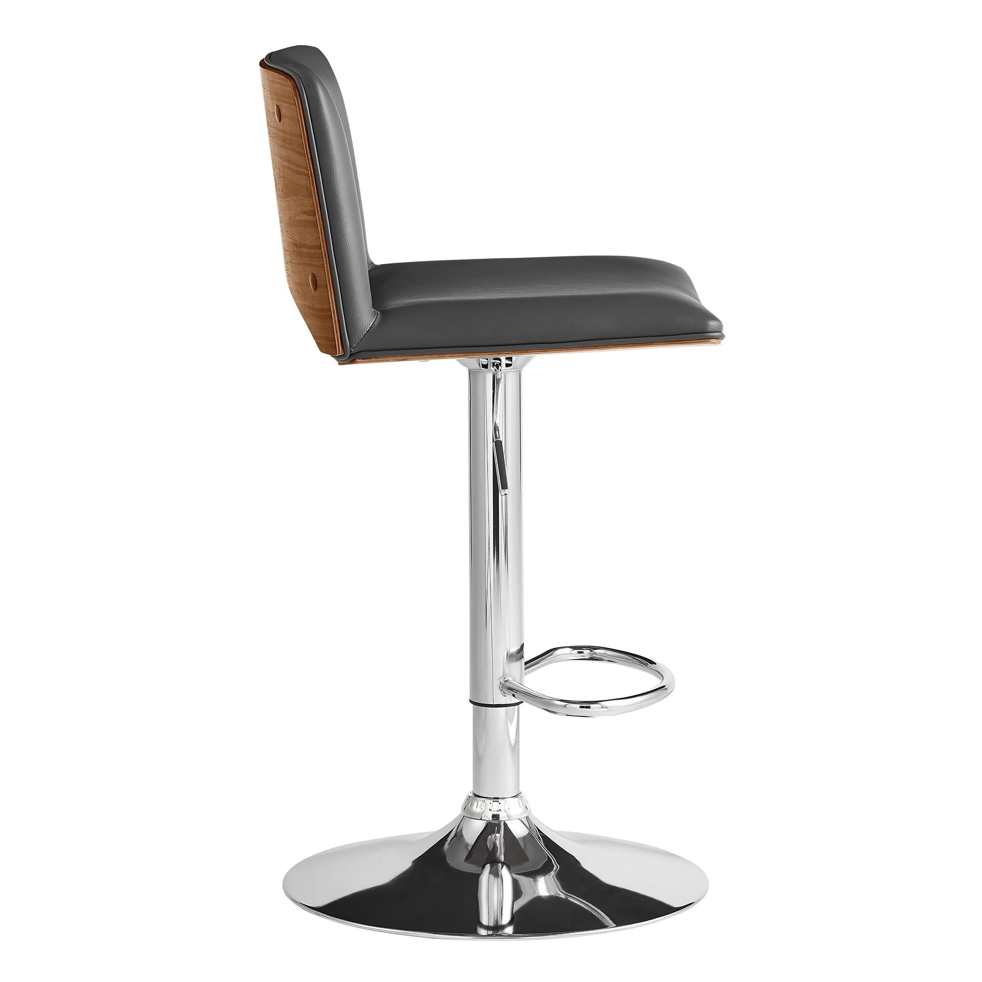 42" Gray Faux Leather And Manufactured Wood Swivel Low Back Adjustable Height Bar Chair By Homeroots - Image 3