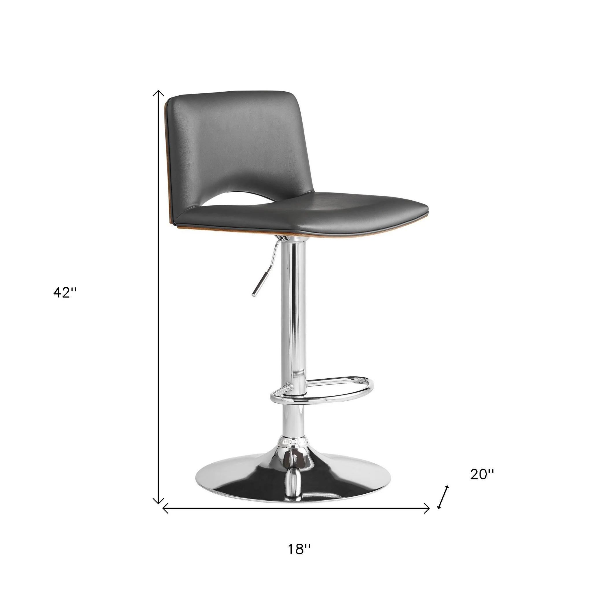 42" Gray Faux Leather And Manufactured Wood Swivel Low Back Adjustable Height Bar Chair By Homeroots - Image 9