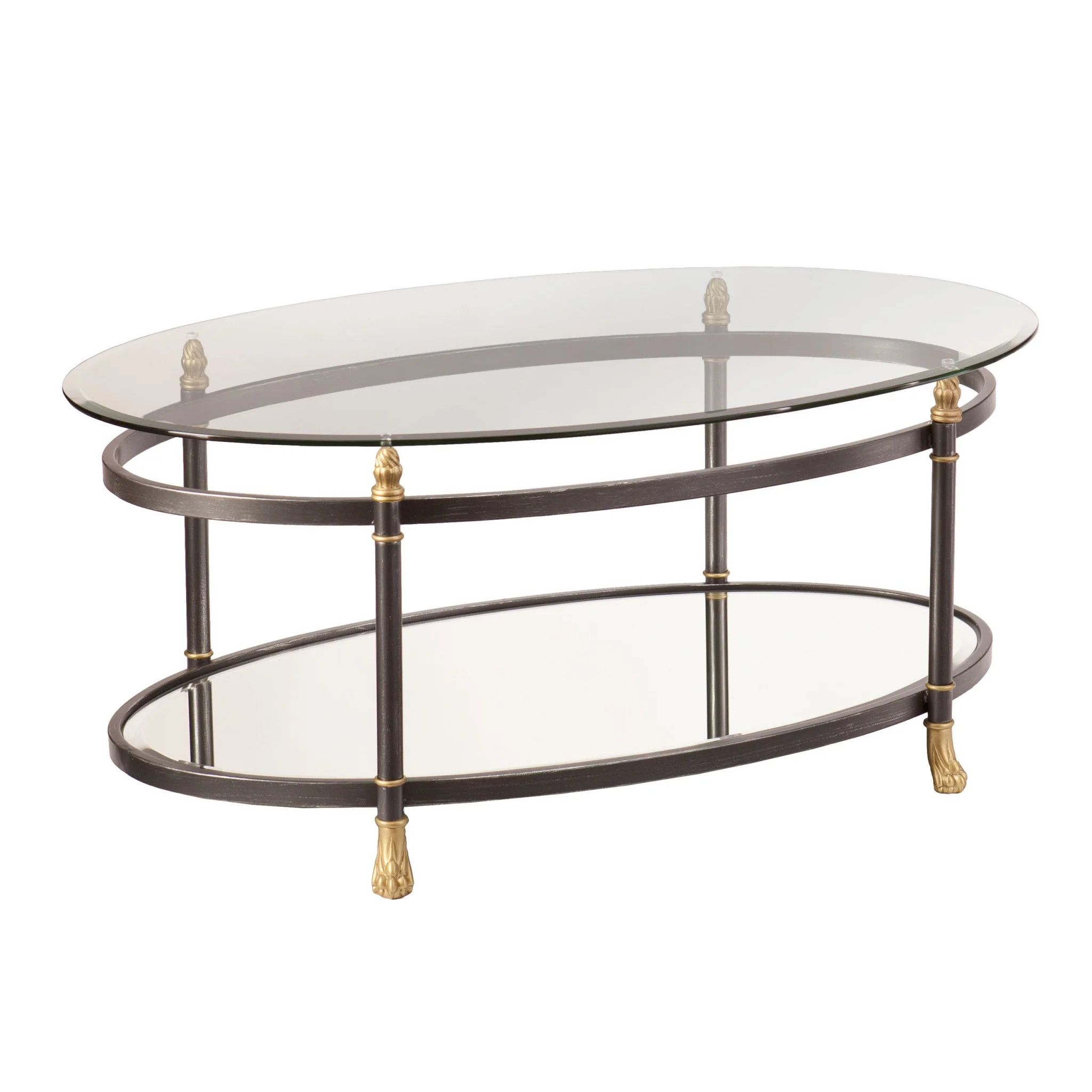 42" Gray Glass And Metal Oval Mirrored Coffee Table By Homeroots - Image 2