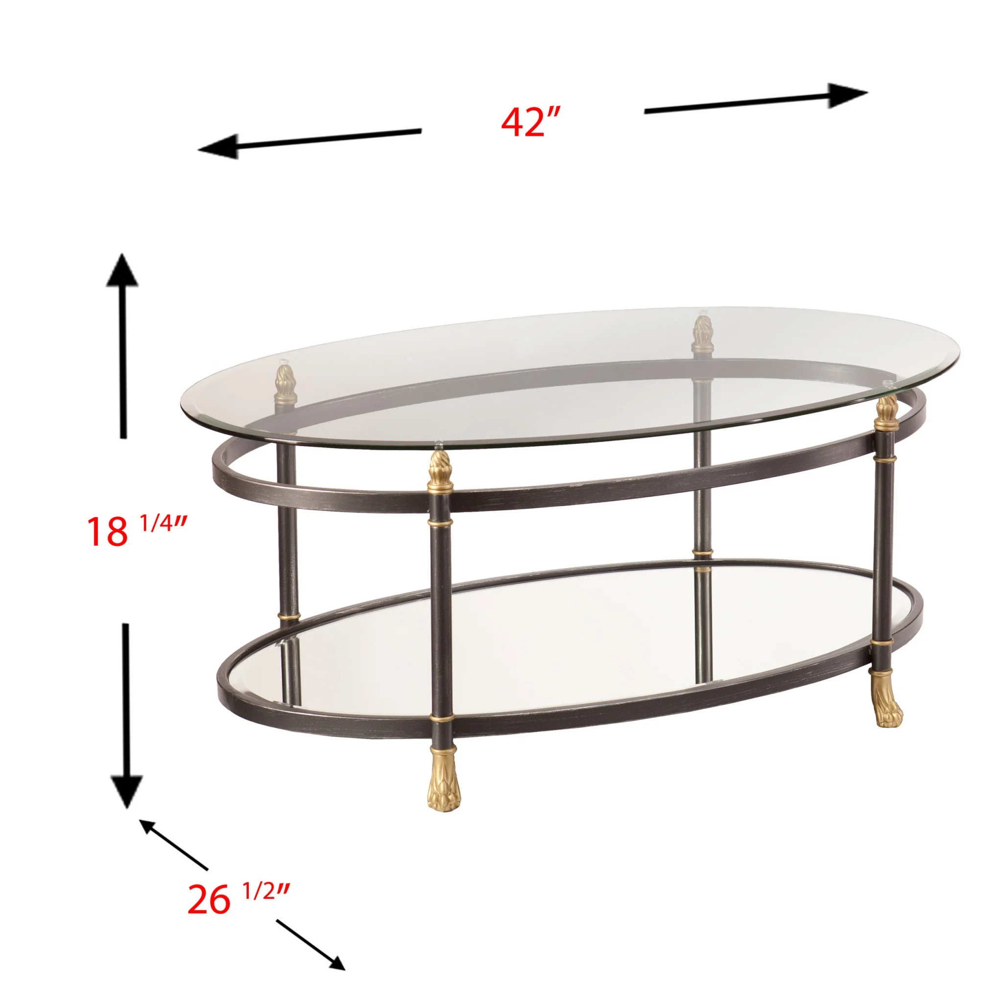 42" Gray Glass And Metal Oval Mirrored Coffee Table By Homeroots - Image 3
