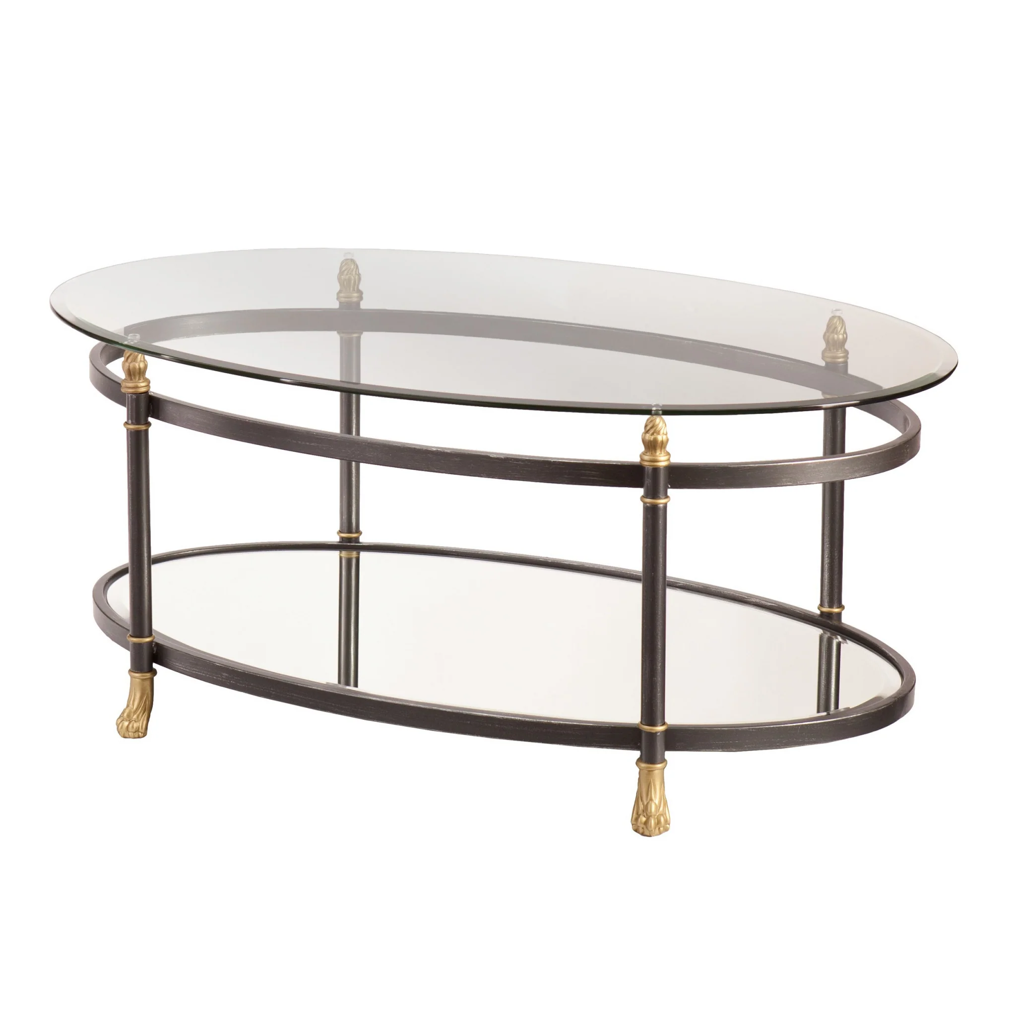 42" Gray Glass And Metal Oval Mirrored Coffee Table By Homeroots - Image 5