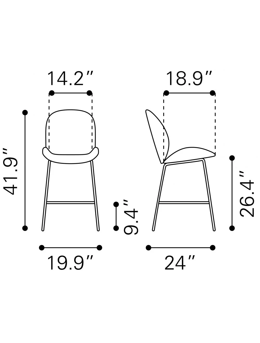 42" Green And Black Steel Low Back Counter Height Bar Chair With Footrest By Homeroots - Image 9