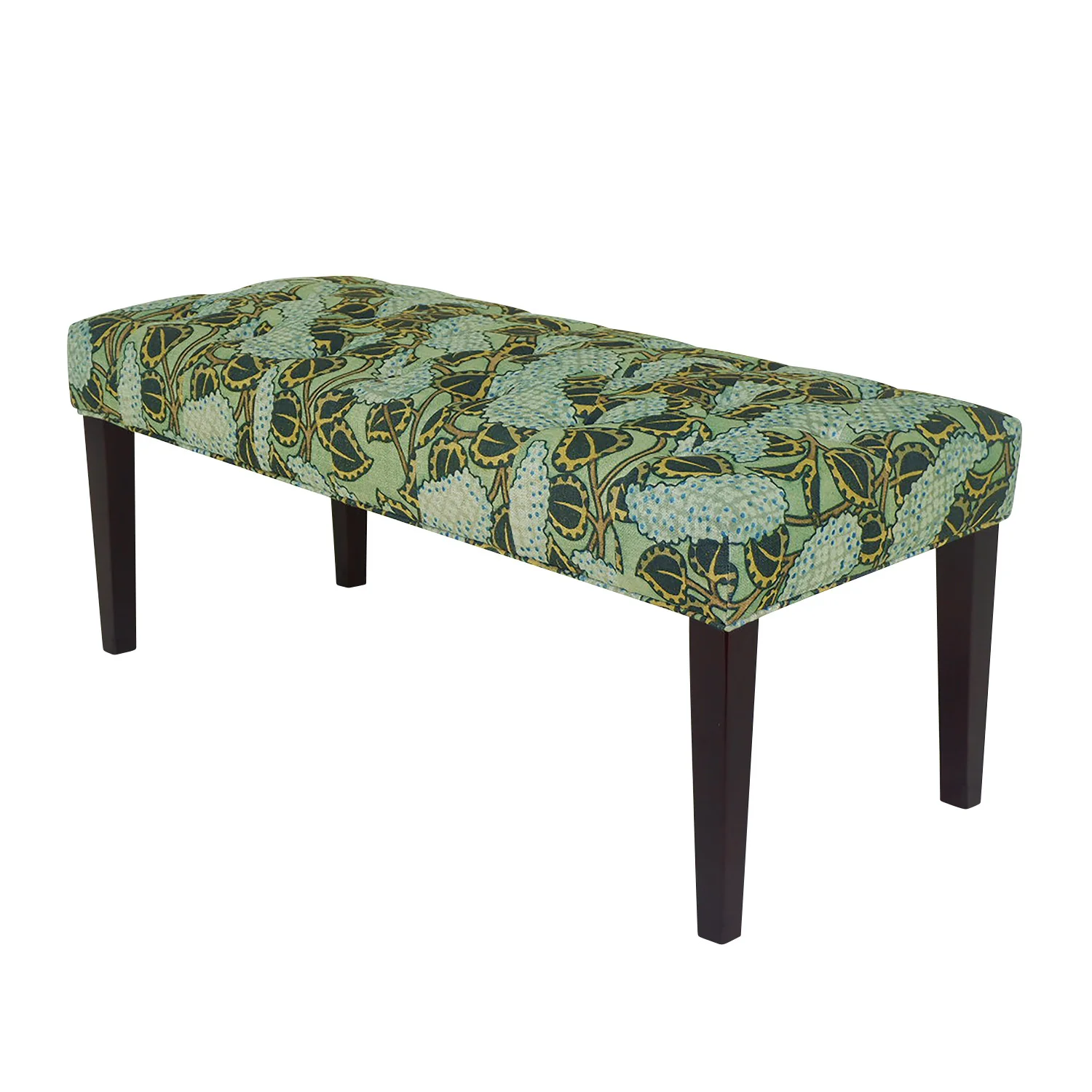 42" Green and Blue Tufted Floral Upholstered Bench By Homeroots - Image 2