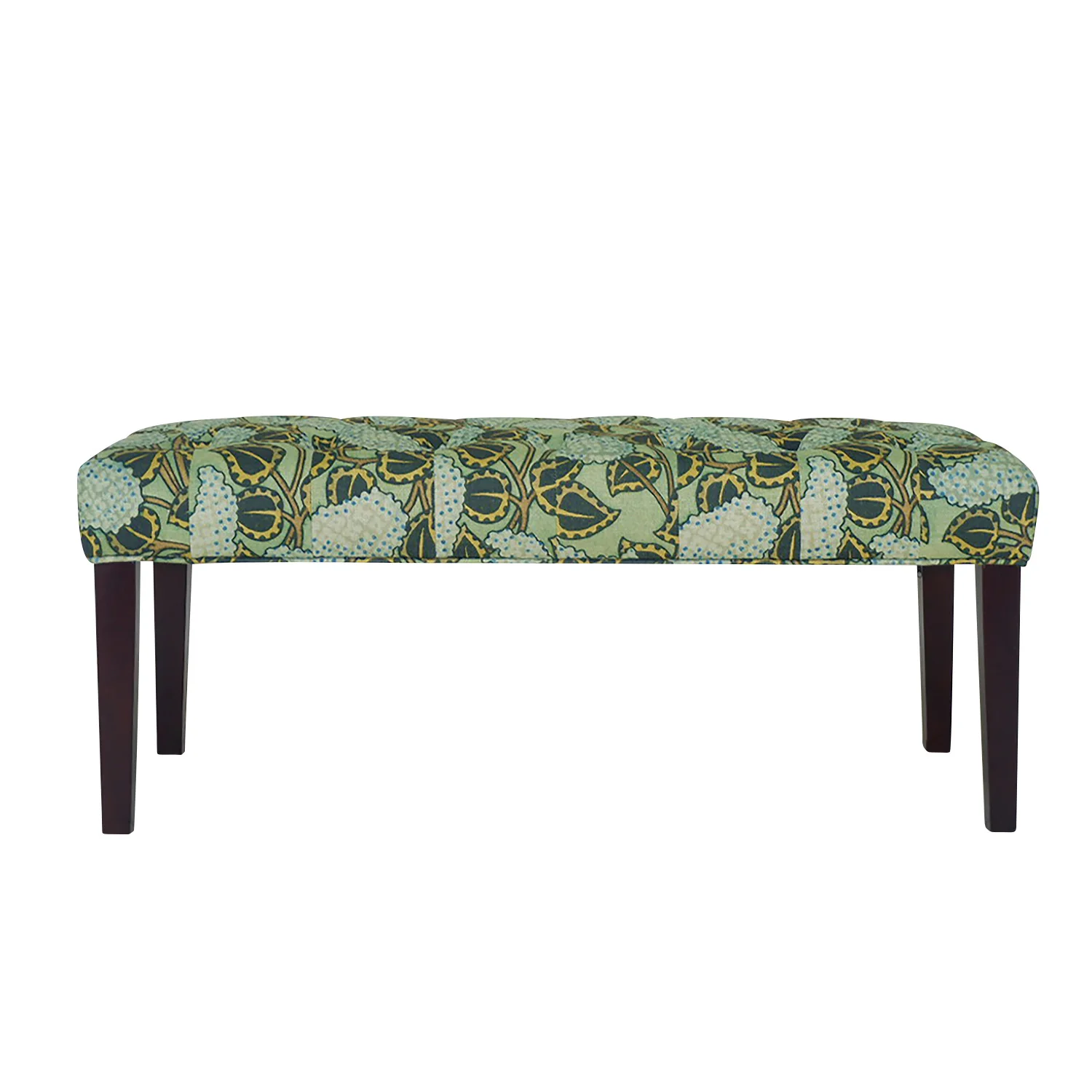 42" Green and Blue Tufted Floral Upholstered Bench By Homeroots - Image 3