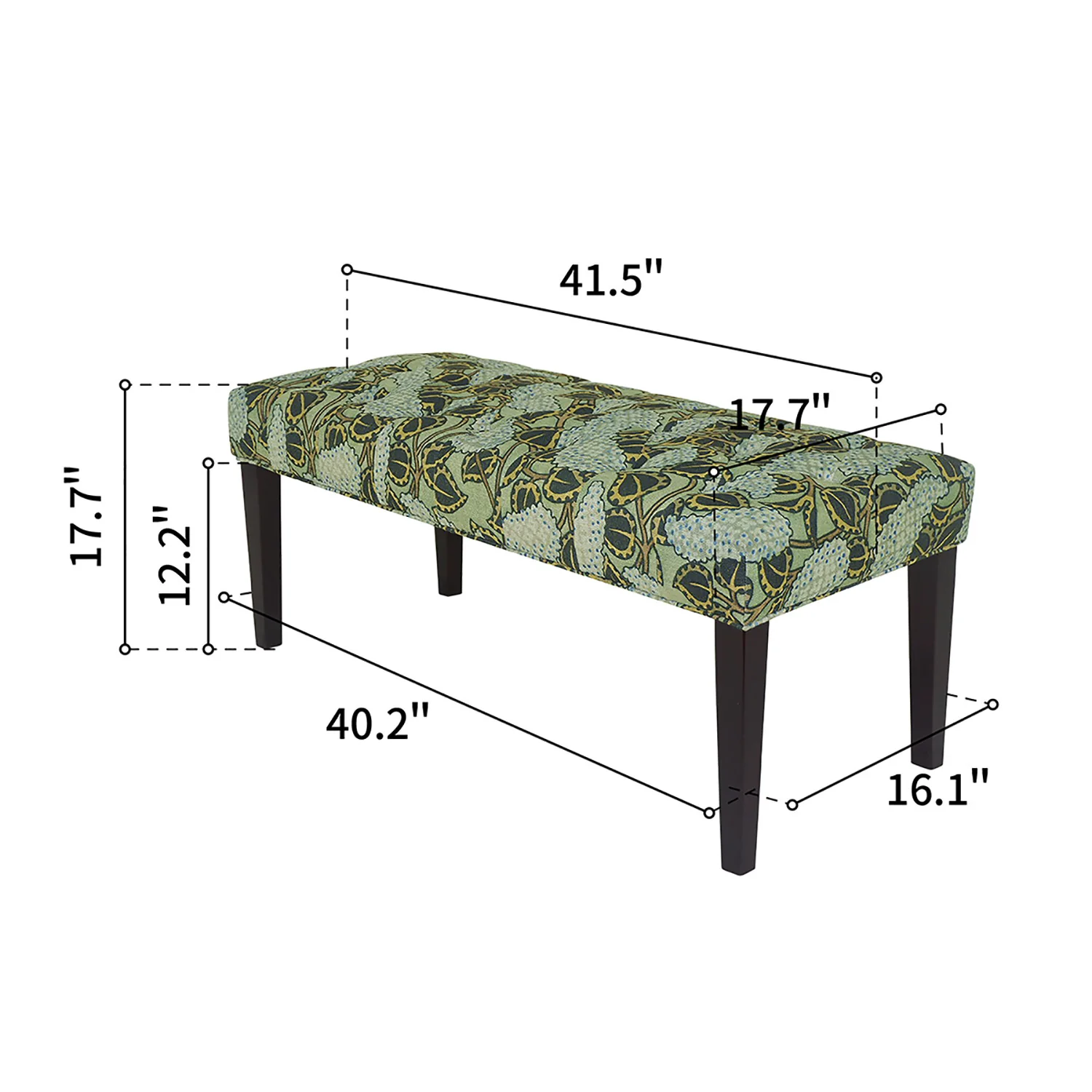 42" Green and Blue Tufted Floral Upholstered Bench By Homeroots - Image 8