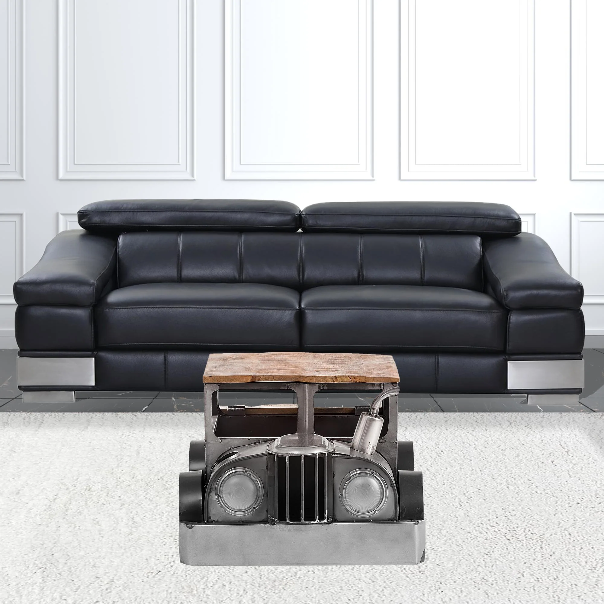 42" Grey And Brown Vintage Style Truck Solid Wood and Metal Coffee Table By Homeroots - Image 3