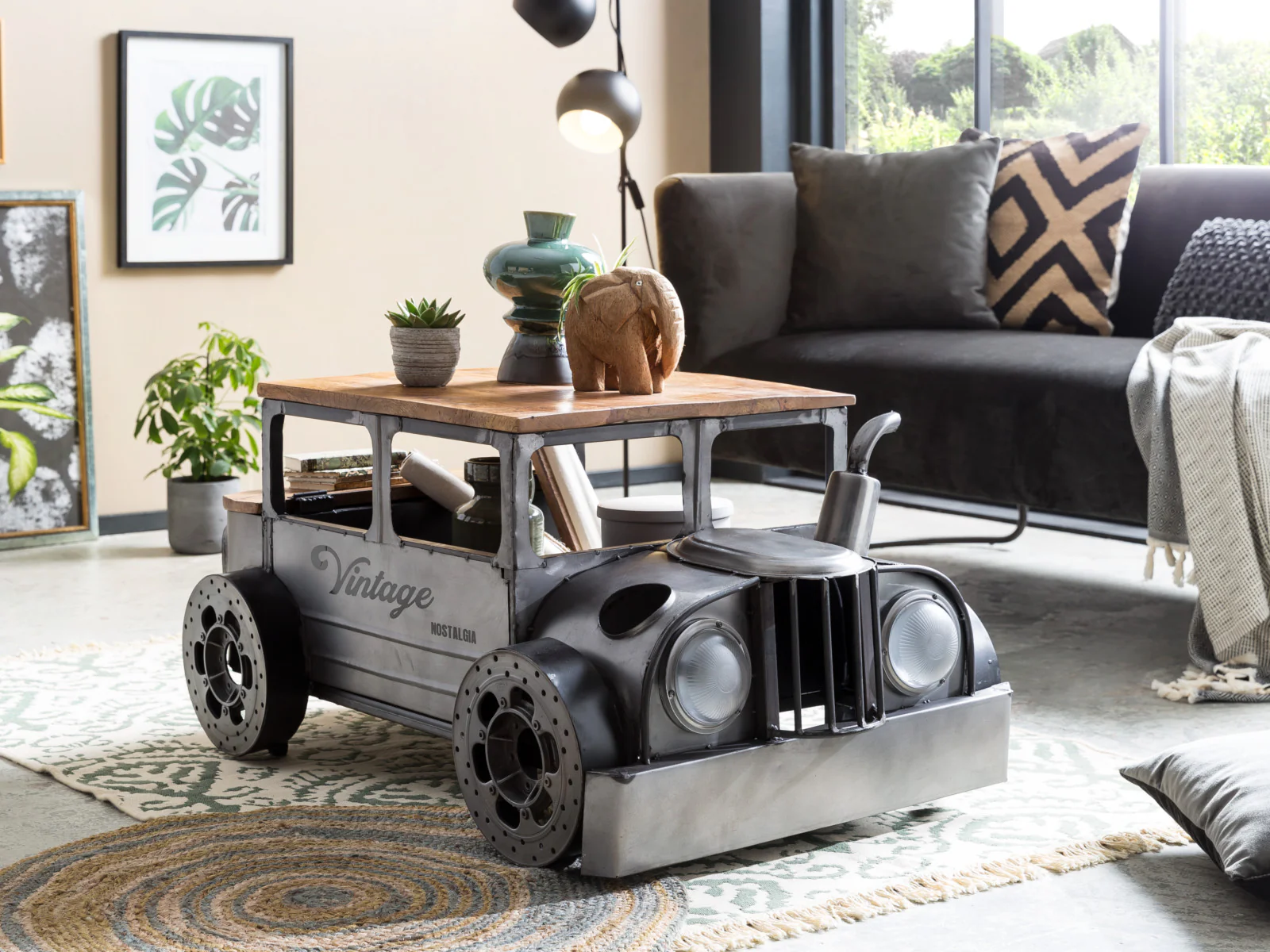 42" Grey And Brown Vintage Style Truck Solid Wood and Metal Coffee Table By Homeroots - Image 4