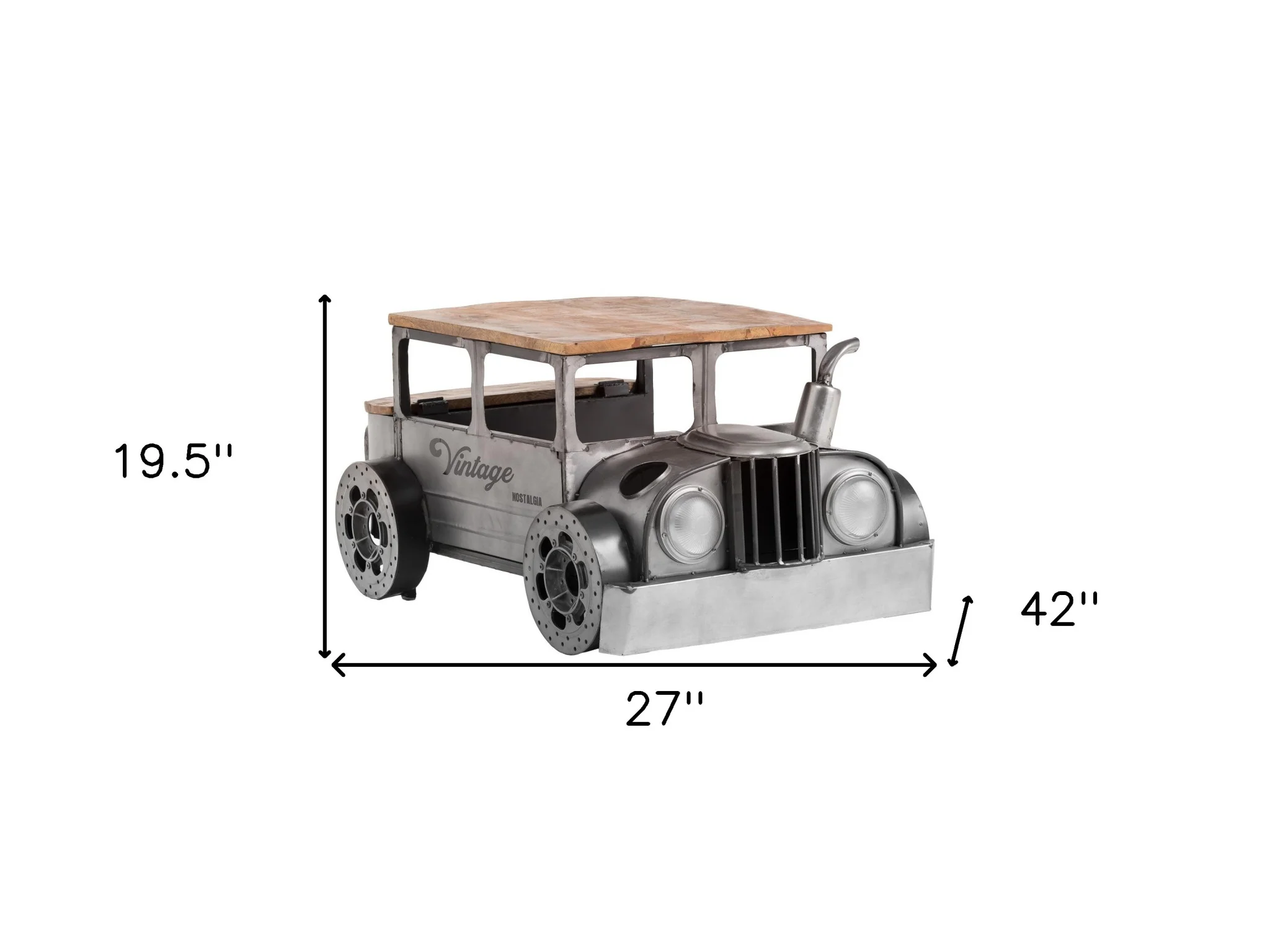 42" Grey And Brown Vintage Style Truck Solid Wood and Metal Coffee Table By Homeroots - Image 5