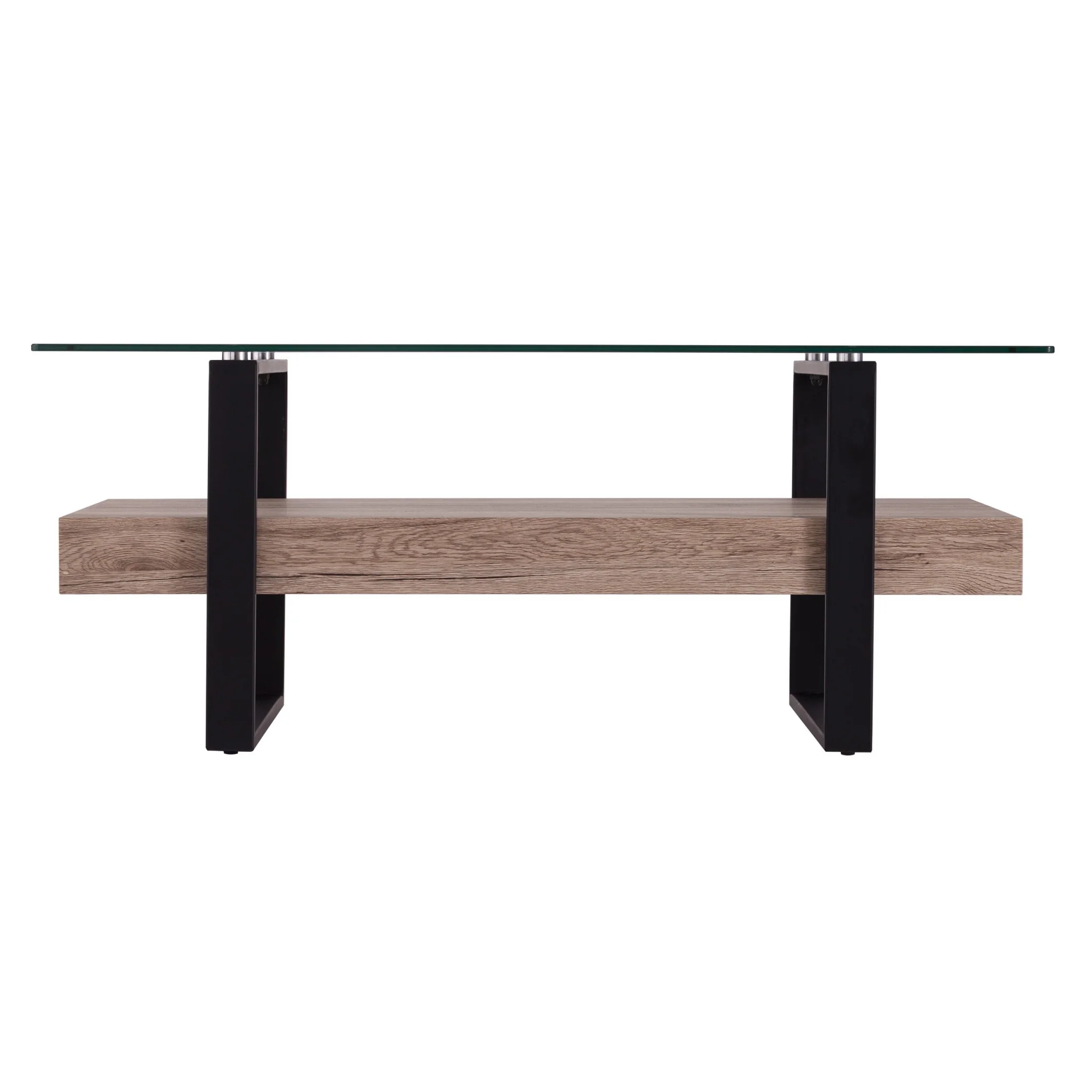42" Natural And Natural Brown Glass And Metal Rectangular Coffee Table By Homeroots - Image 2