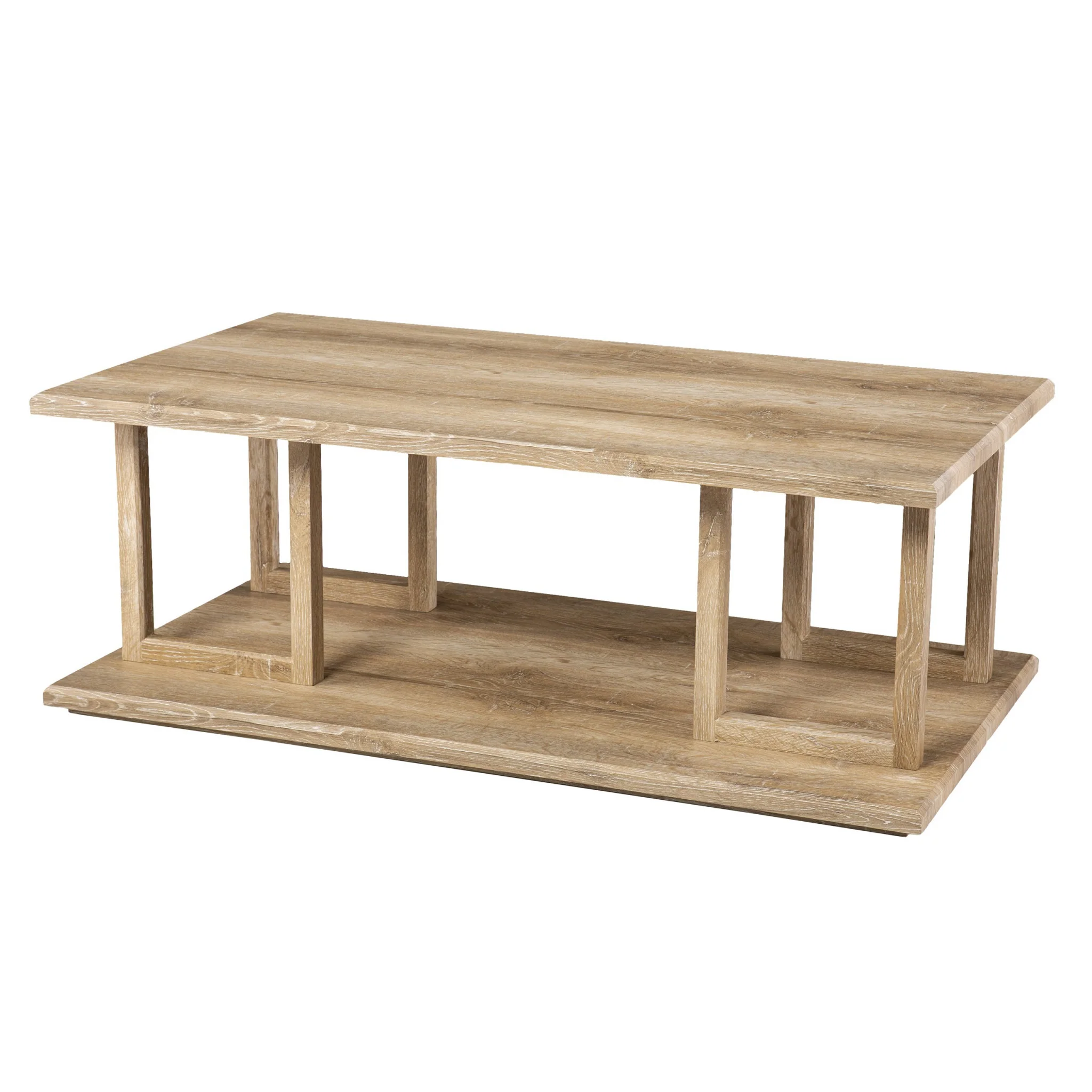 42" Natural Light Brown Wood Two Tier Rectangular Coffee Table By Homeroots - Image 2