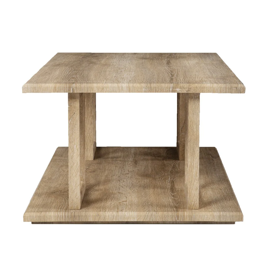 42" Natural Light Brown Wood Two Tier Rectangular Coffee Table By Homeroots - Image 3