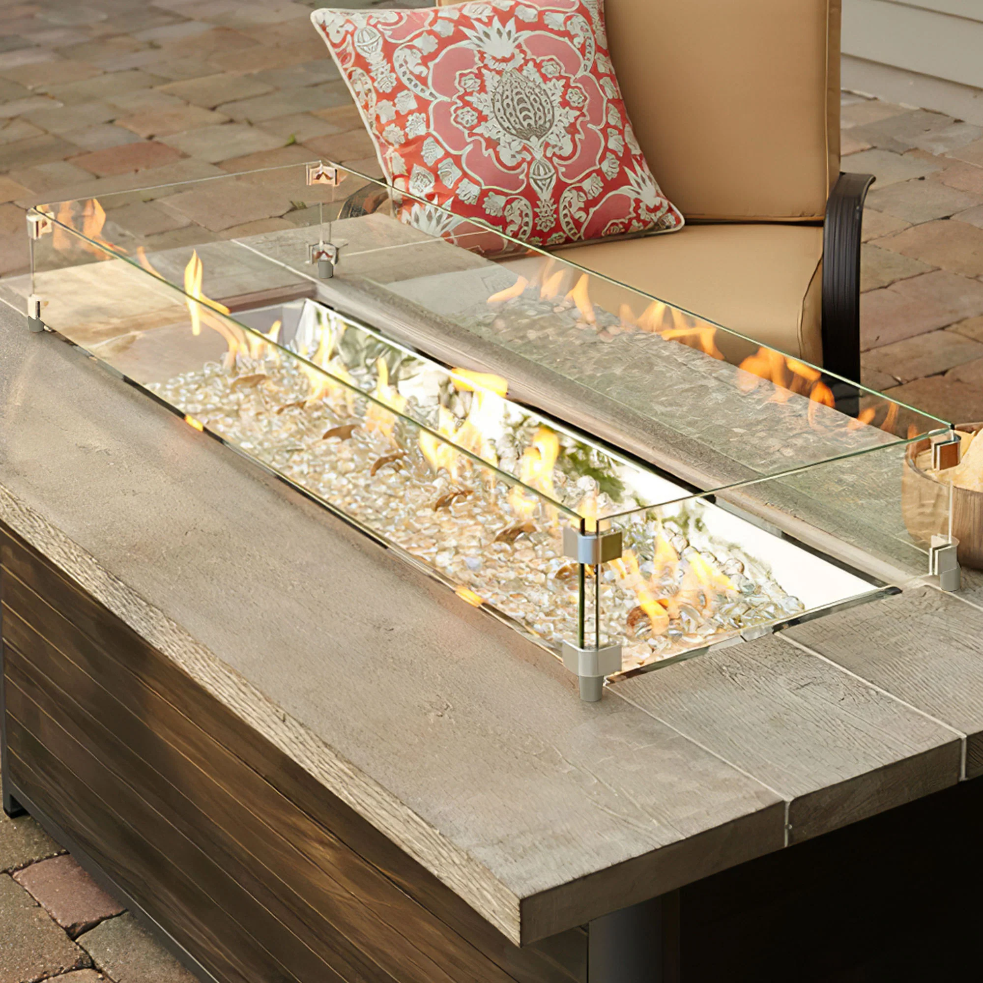 42" Rectangular Glass Fire Pit Flame Protector By Homeroots - Image 3