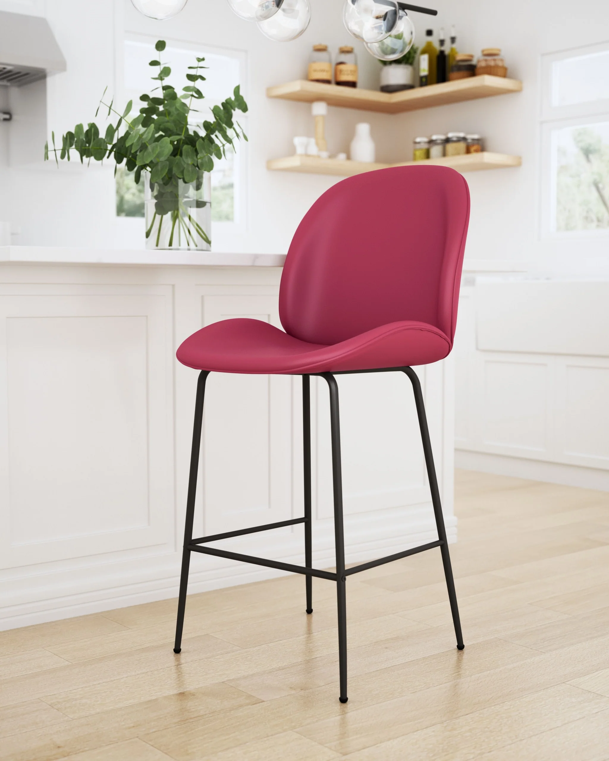 42" Red And Black Steel Low Back Counter Height Bar Chair With Footrest By Homeroots - Image 5