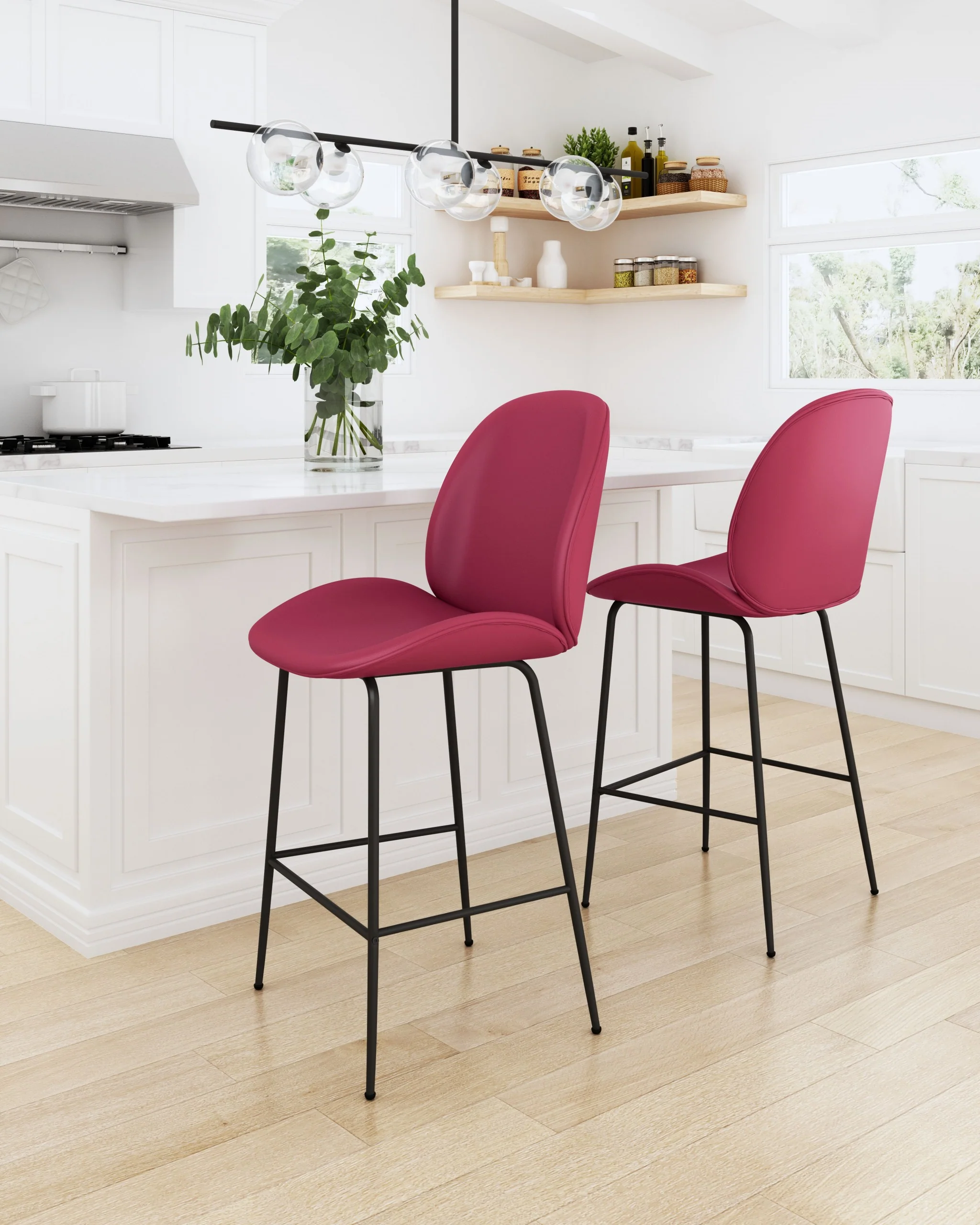 42" Red And Black Steel Low Back Counter Height Bar Chair With Footrest By Homeroots - Image 6