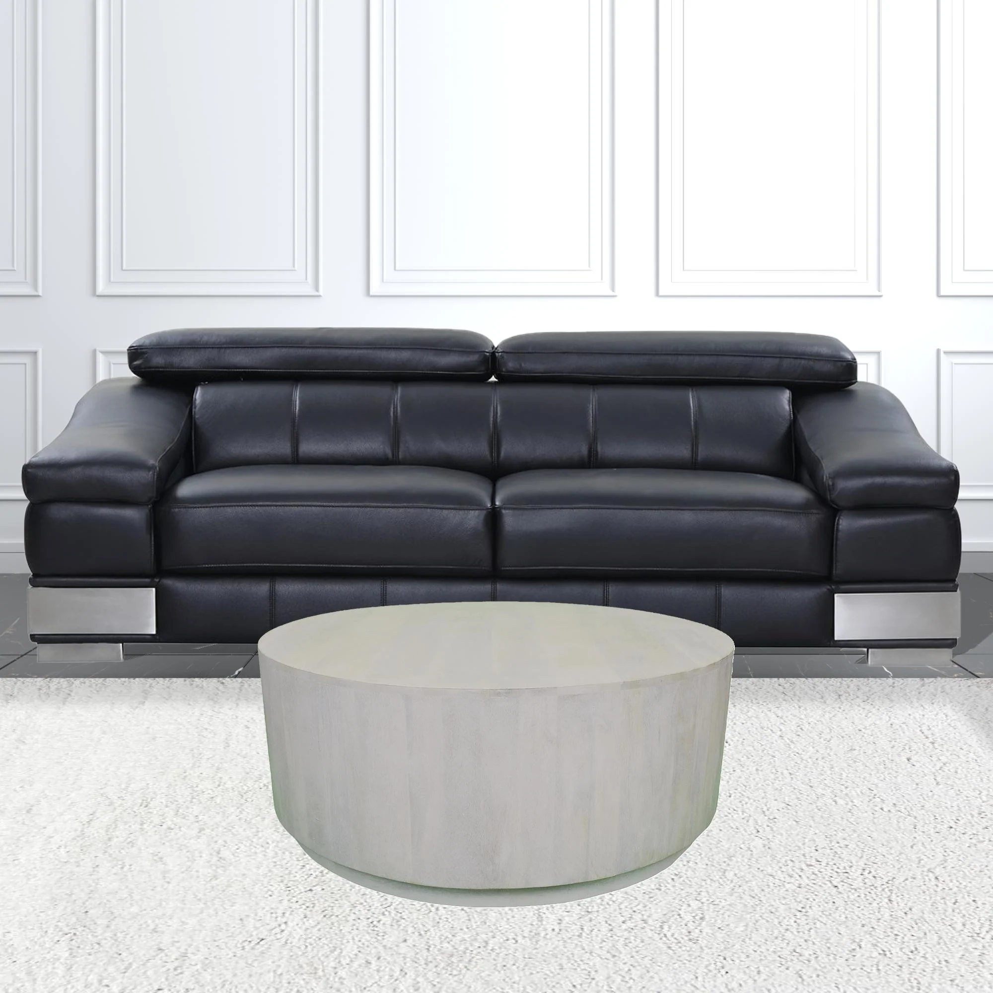 42" Rustic White Solid Wood Round Distressed Coffee Table By Homeroots - Image 2