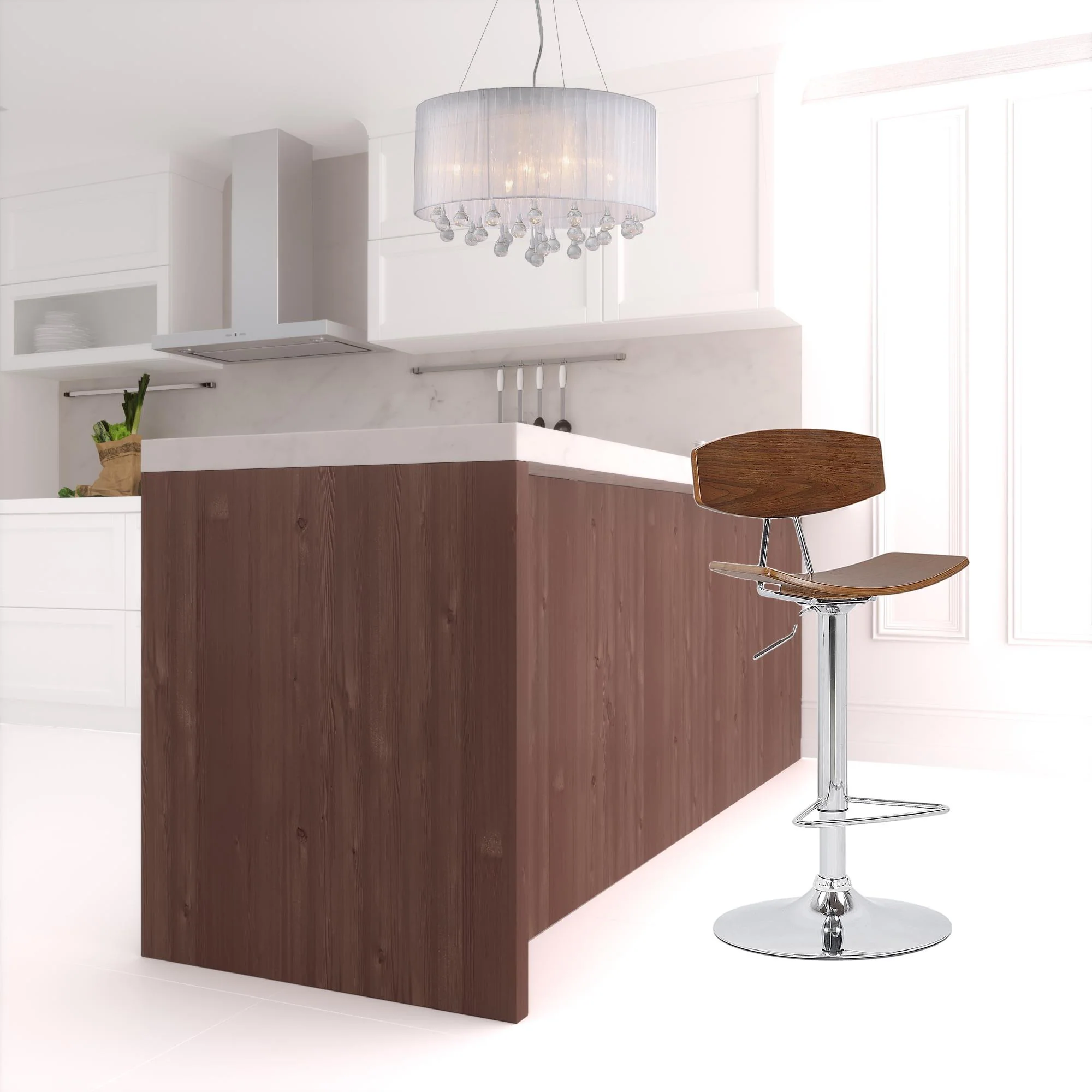 42" Silver and Walnut Adjustable Height Bar Chair By Homeroots - Image 3