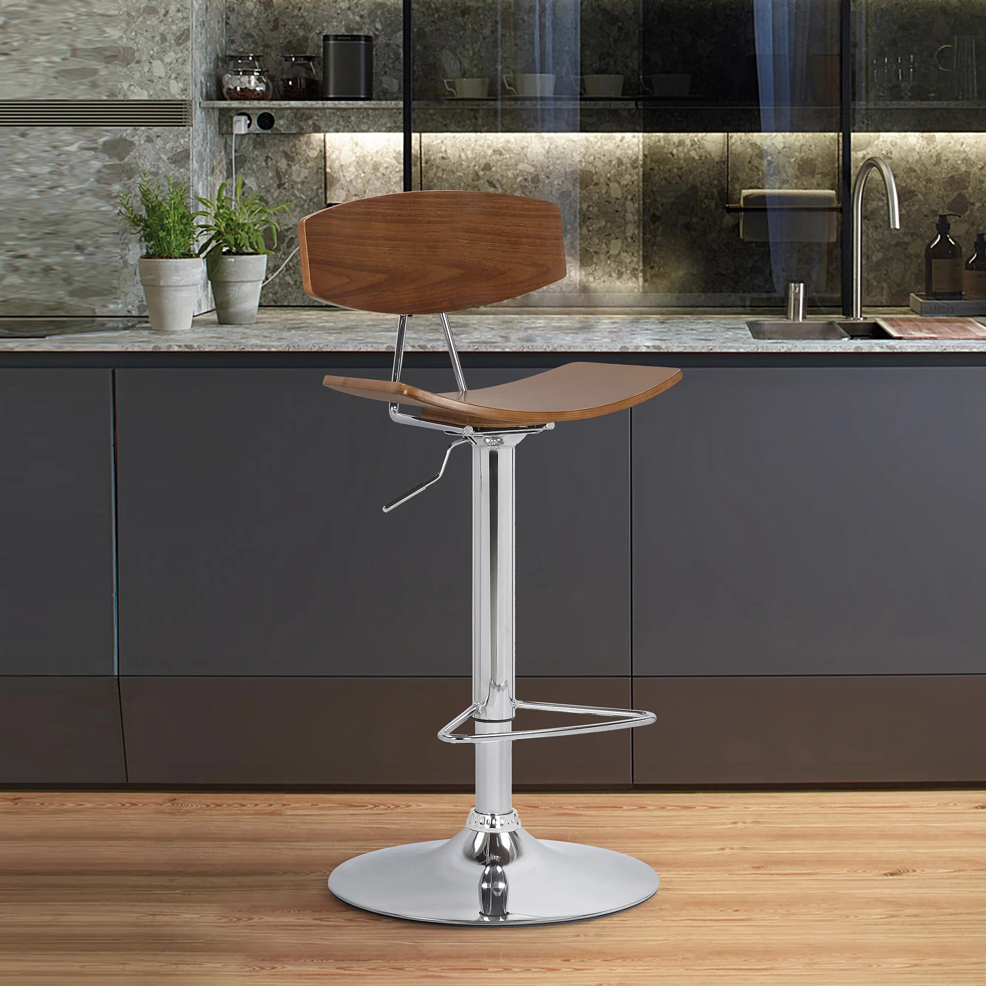 42" Silver and Walnut Adjustable Height Bar Chair By Homeroots - Image 7