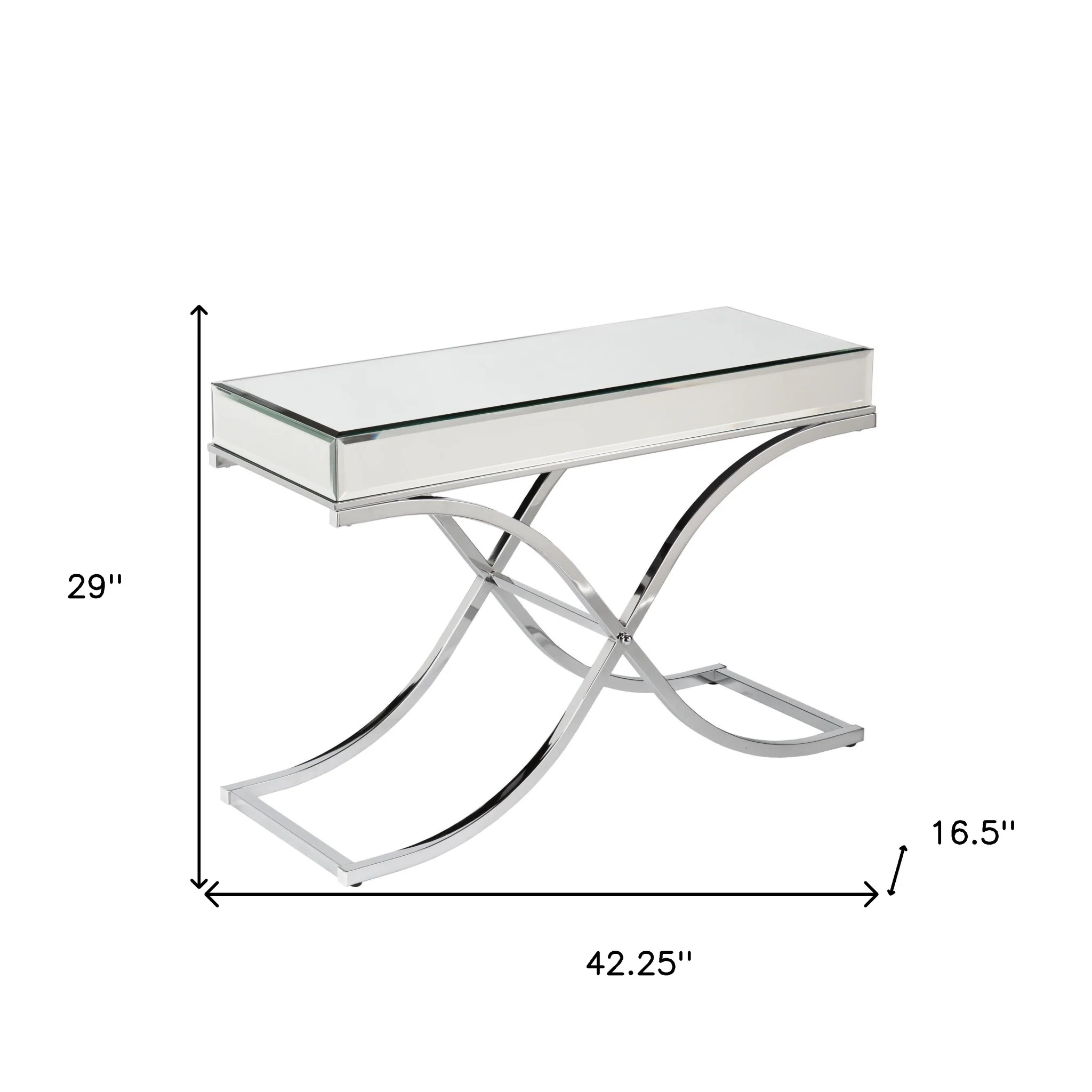 42" Silver Mirrored Glass Cross Leg Console Table By Homeroots - Image 5