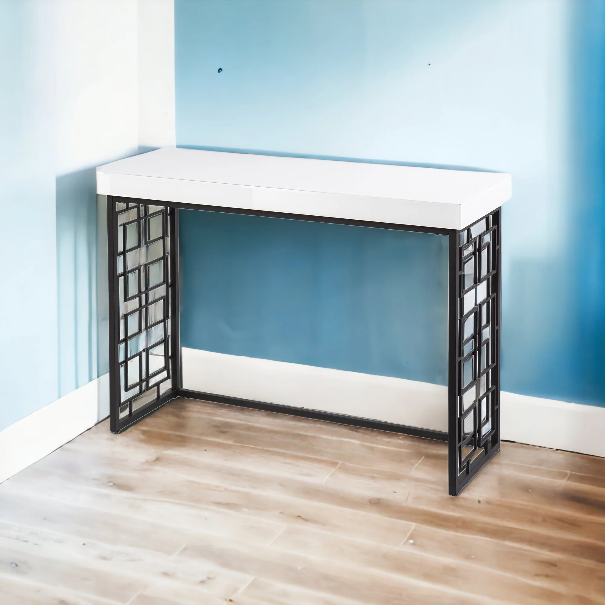 42" White and Black Glass Sled Console Table By Homeroots - Image 5