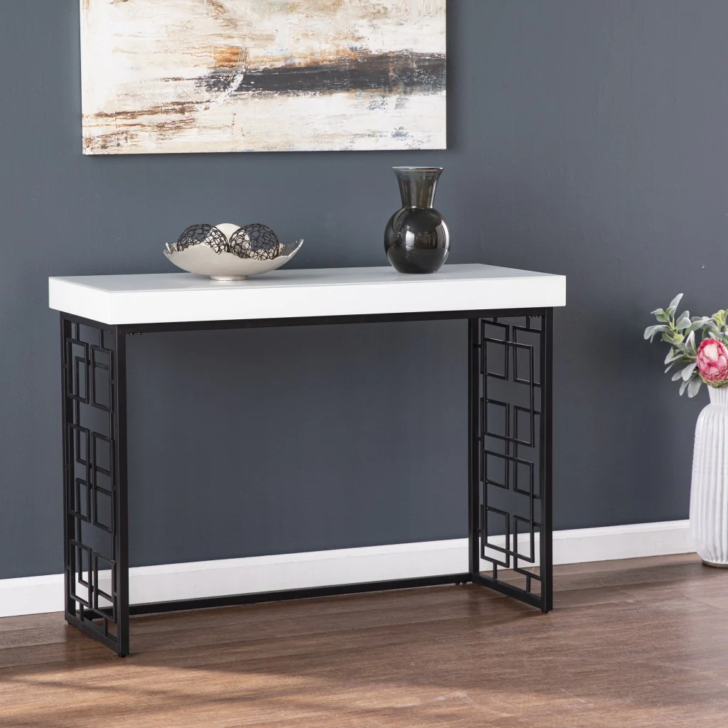 42" White and Black Glass Sled Console Table By Homeroots - Image 6