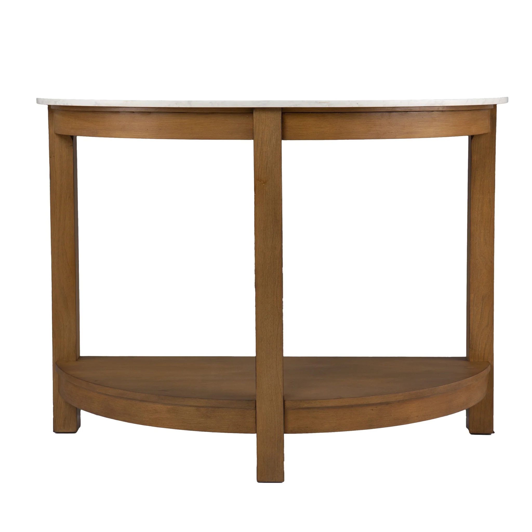 42" White and Natural Faux Marble Half Circle Three Leg Console Table With Storage By Homeroots - Image 2