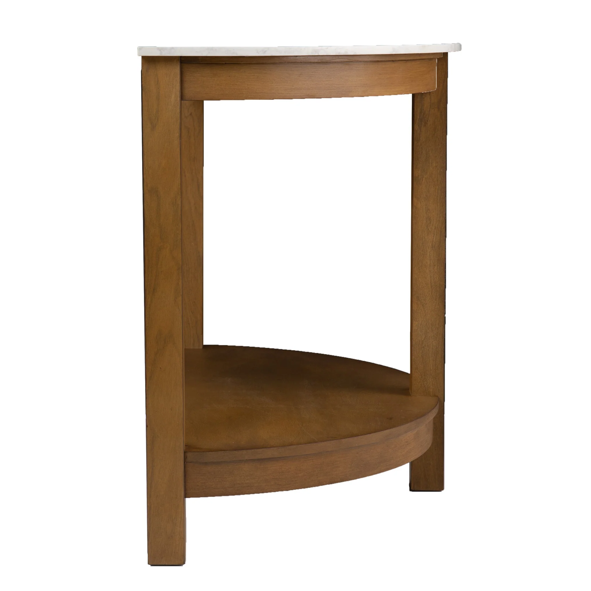 42" White and Natural Faux Marble Half Circle Three Leg Console Table With Storage By Homeroots - Image 3