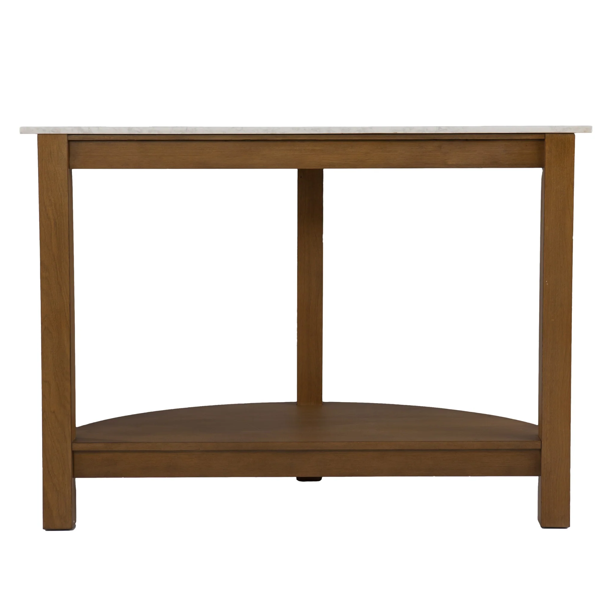 42" White and Natural Faux Marble Half Circle Three Leg Console Table With Storage By Homeroots - Image 4