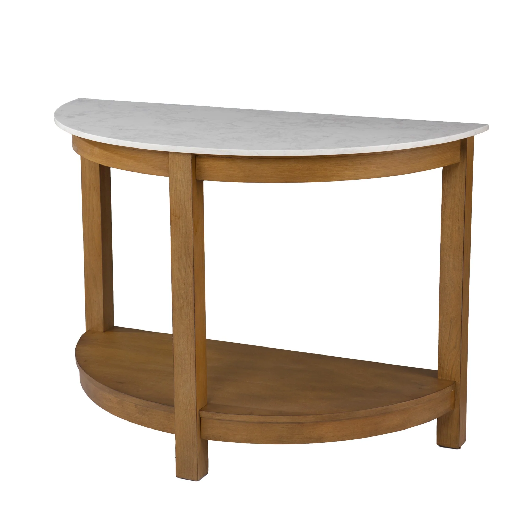 42" White and Natural Faux Marble Half Circle Three Leg Console Table With Storage By Homeroots - Image 6