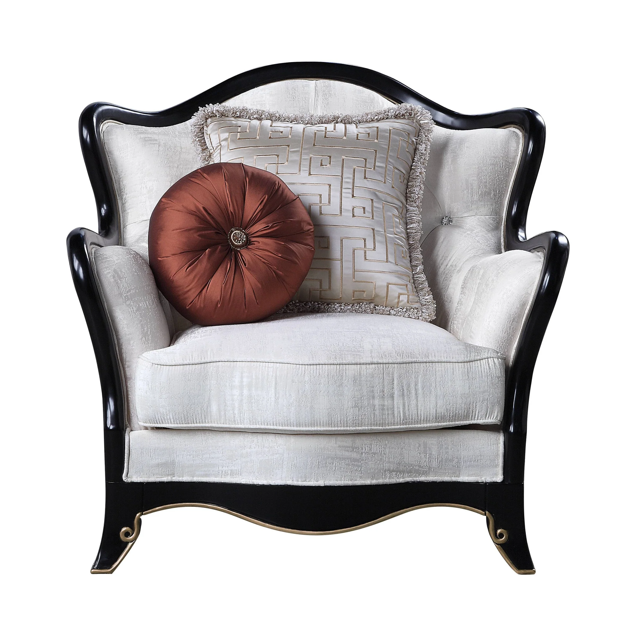 43" Beige Fabric And Black Tufted Arm Chair By Homeroots - Image 2