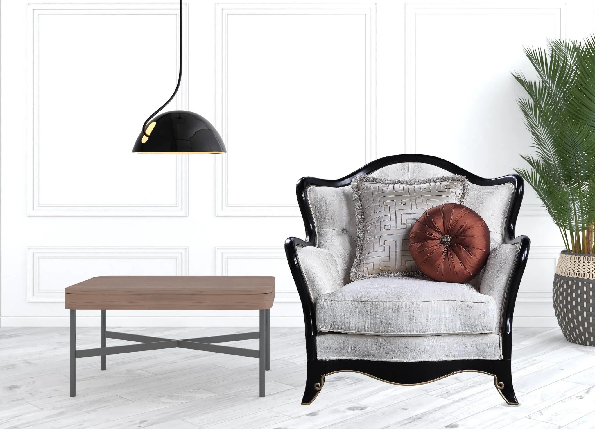 43" Beige Fabric And Black Tufted Arm Chair By Homeroots - Image 3