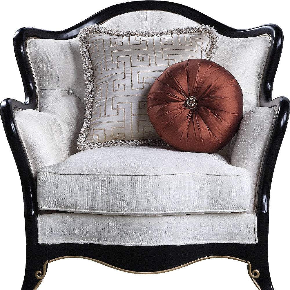 43" Beige Fabric And Black Tufted Arm Chair By Homeroots - Image 4