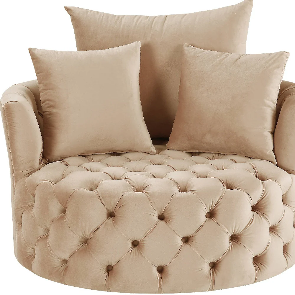 43" Beige Velvet Solid Color Swivelbarrel Chair By Homeroots - Image 3