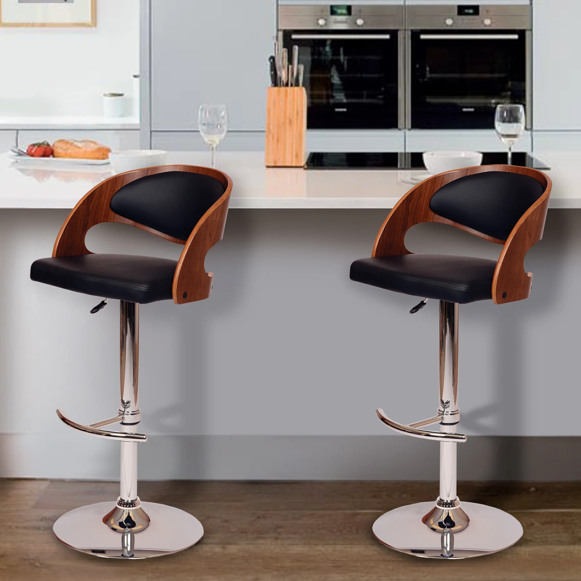 43" Black And Silver Faux Leather And Iron Swivel Low Back Adjustable Height Bar Chair With Footrest By Homeroots - Image 5