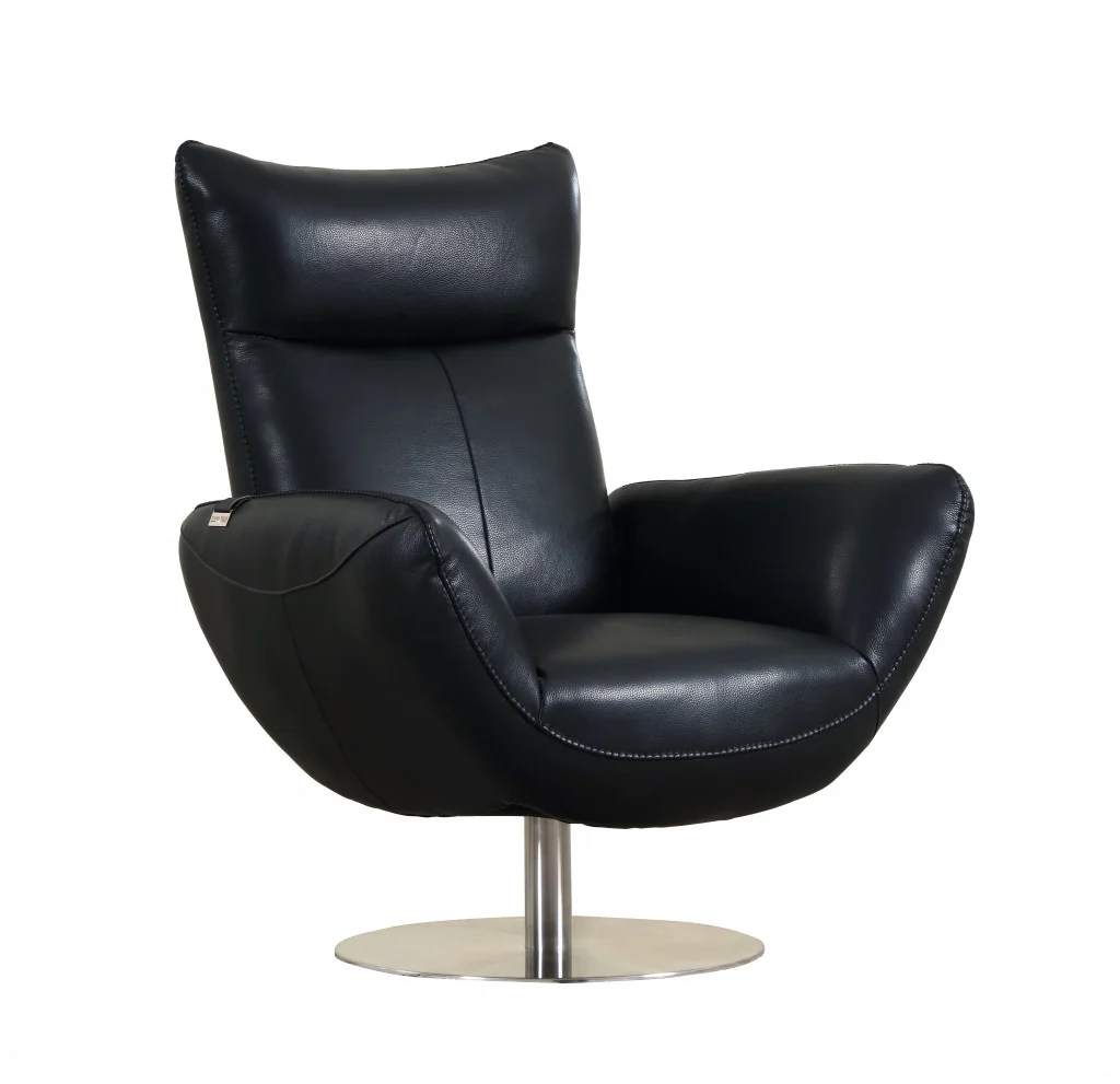 43" Black Contemporary Leather Lounge Chair By Homeroots - Image 2